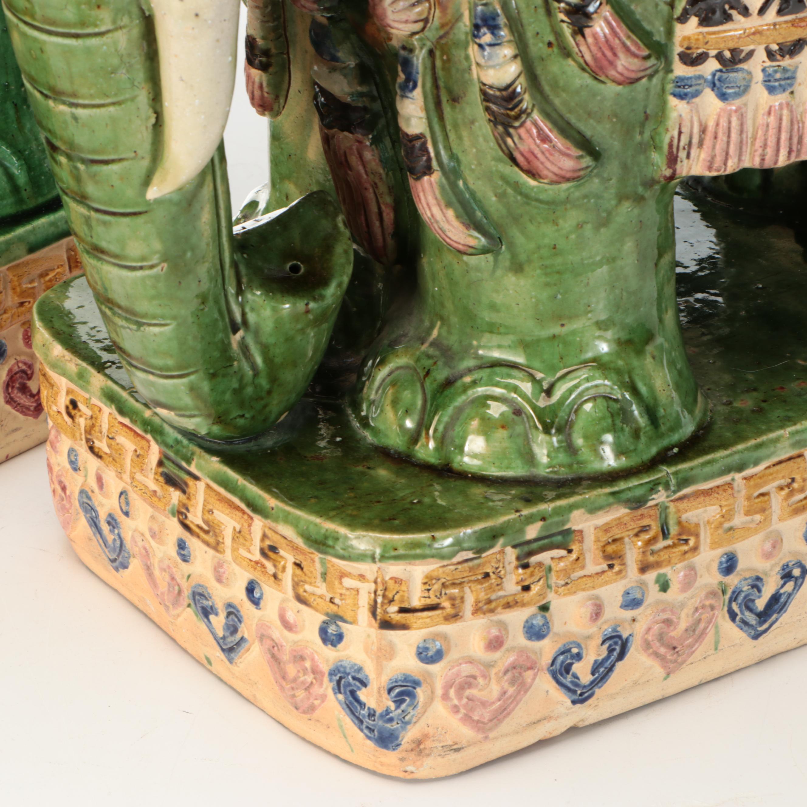 Pair of Green Glaze Ceramic Elephant Garden Seats