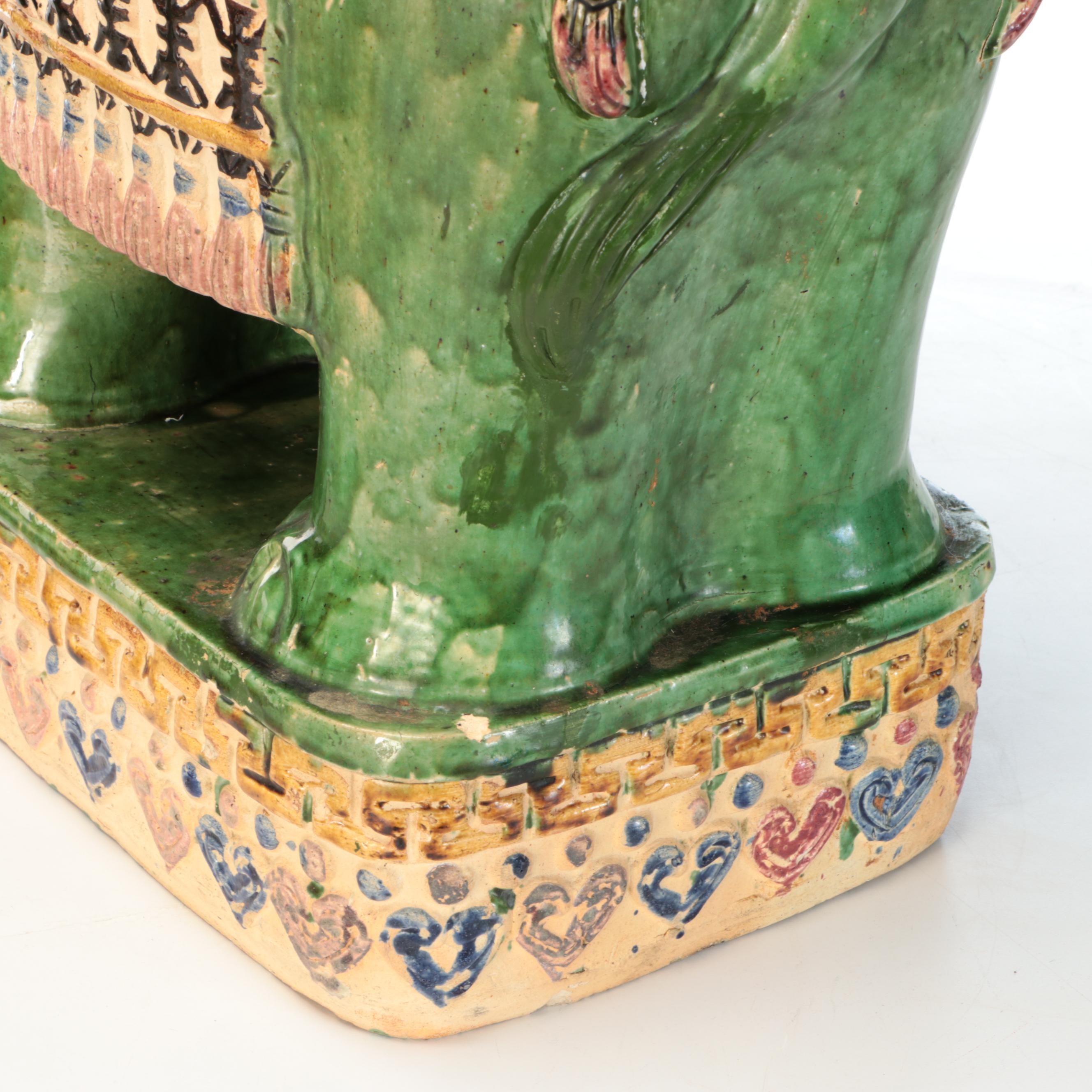 Pair of Green Glaze Ceramic Elephant Garden Seats