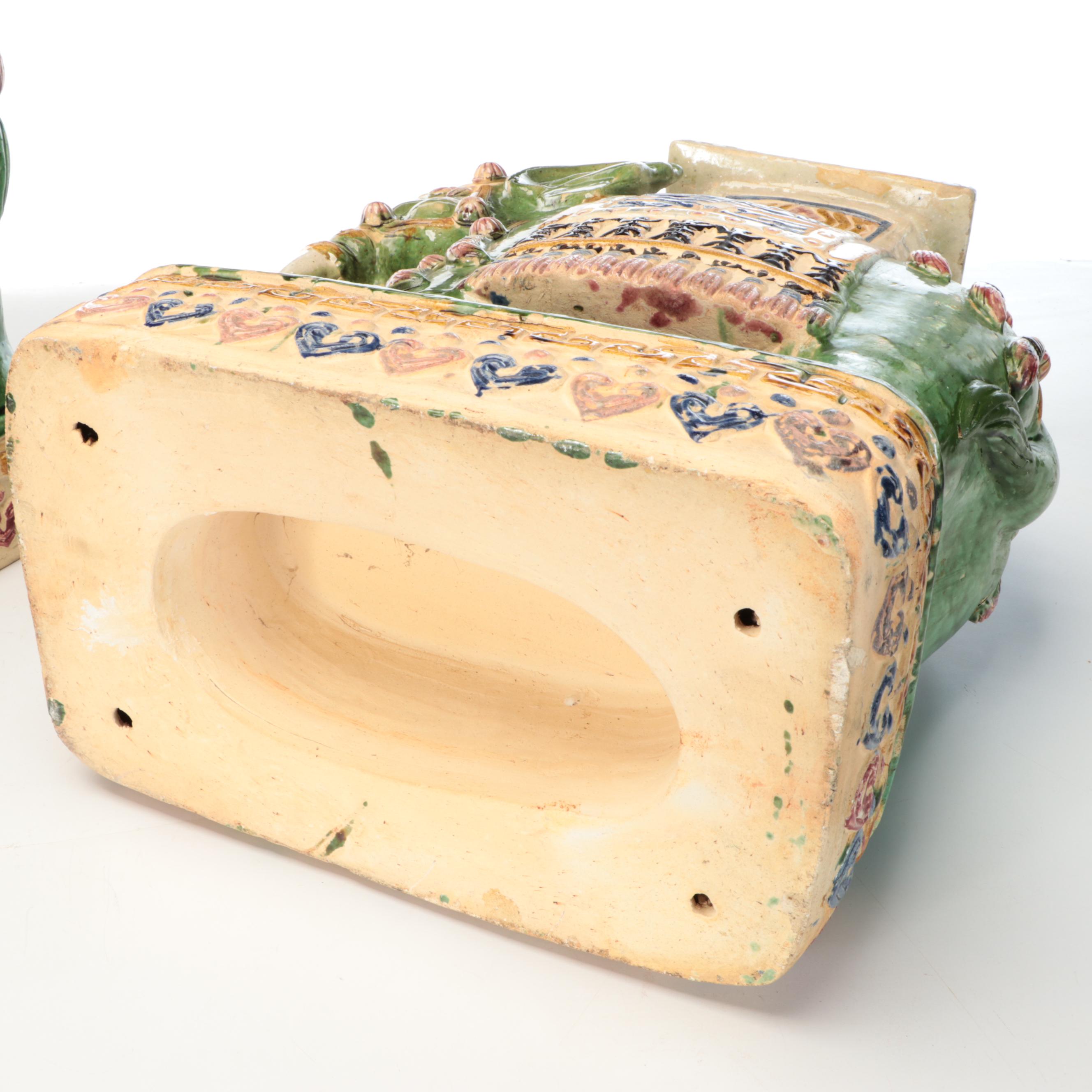 Pair of Green Glaze Ceramic Elephant Garden Seats