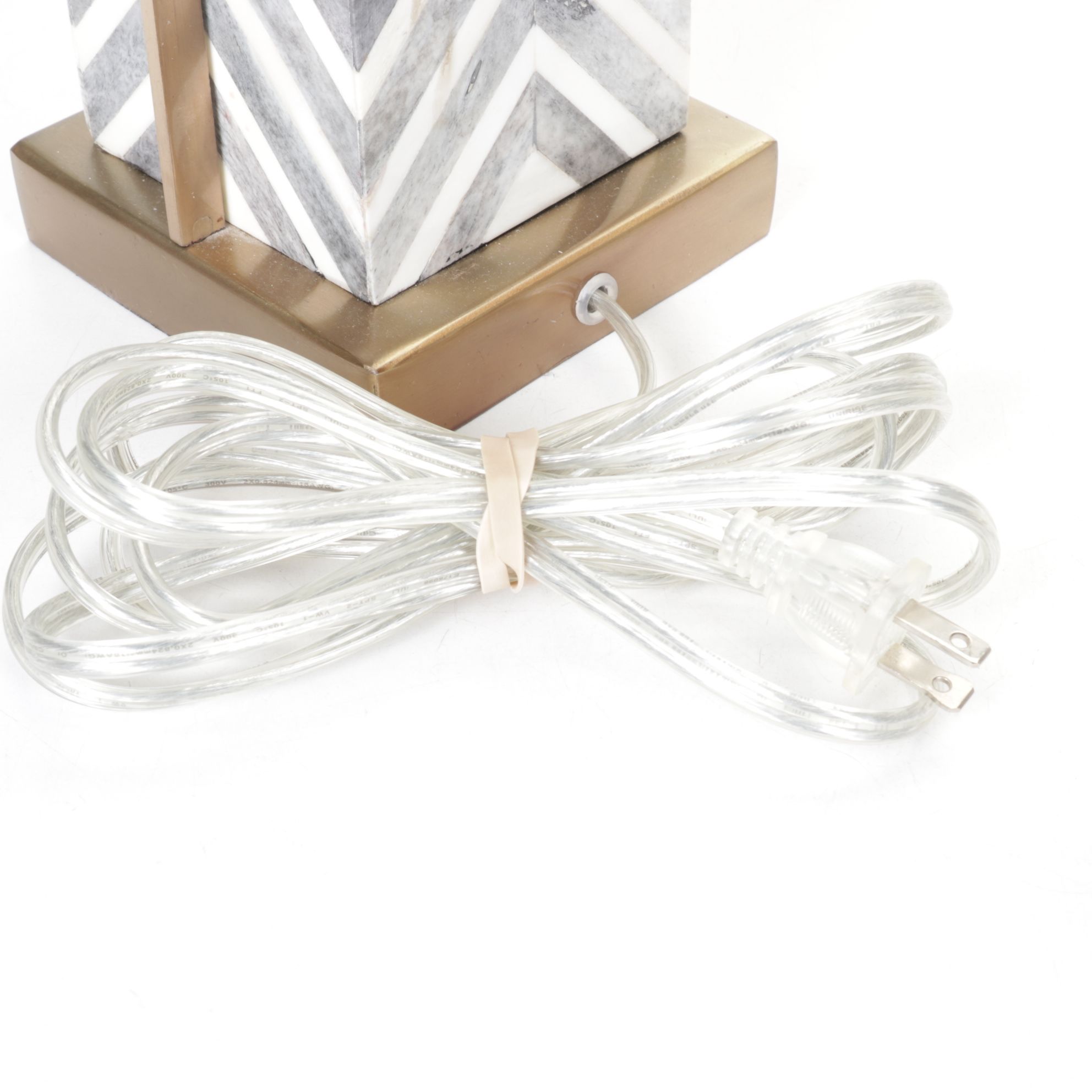 Postmodern Marble Chevron and Metal Frame Table Lamps & Drum Shades, 2014