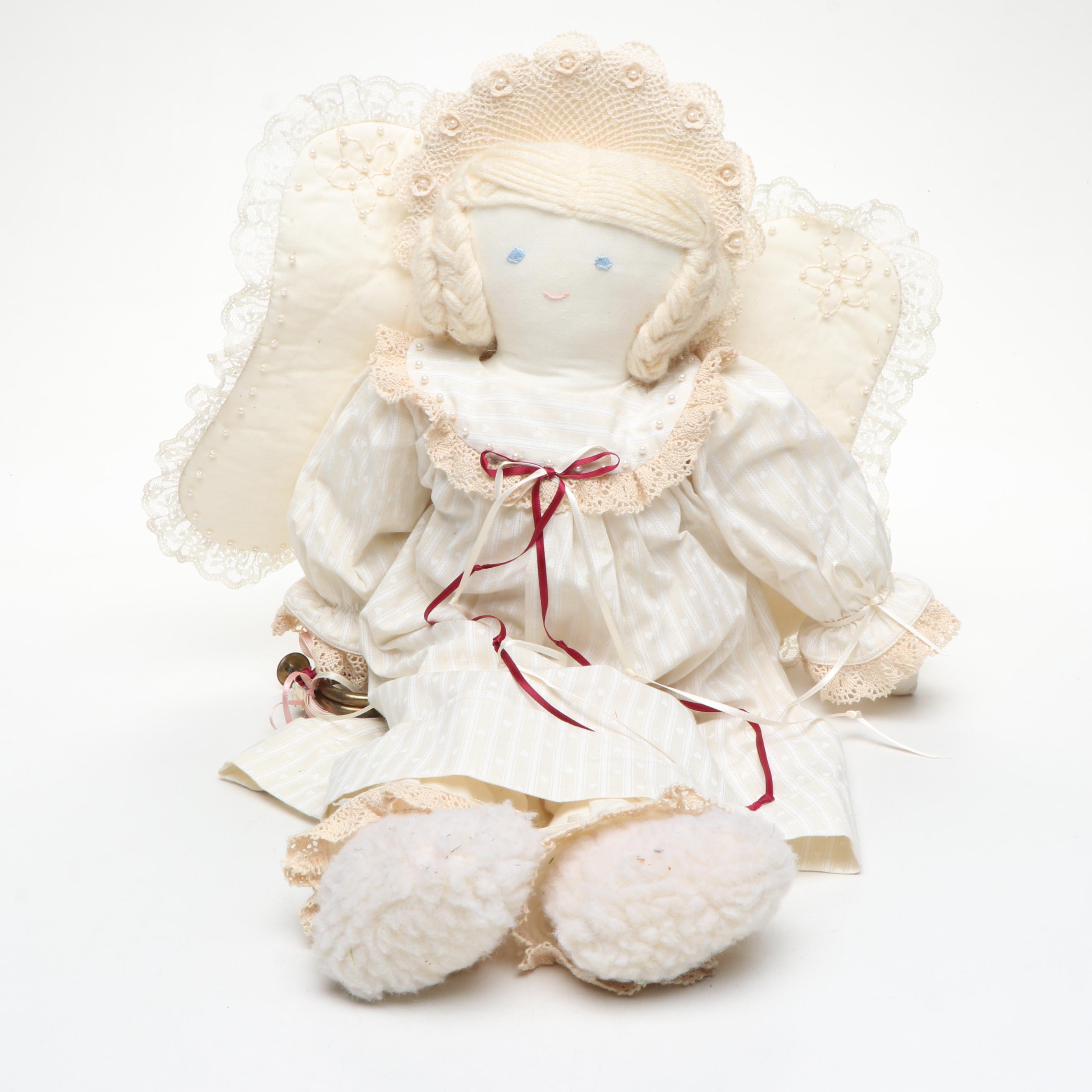Cloth Angel Doll with Season Flag and Metal Crosses