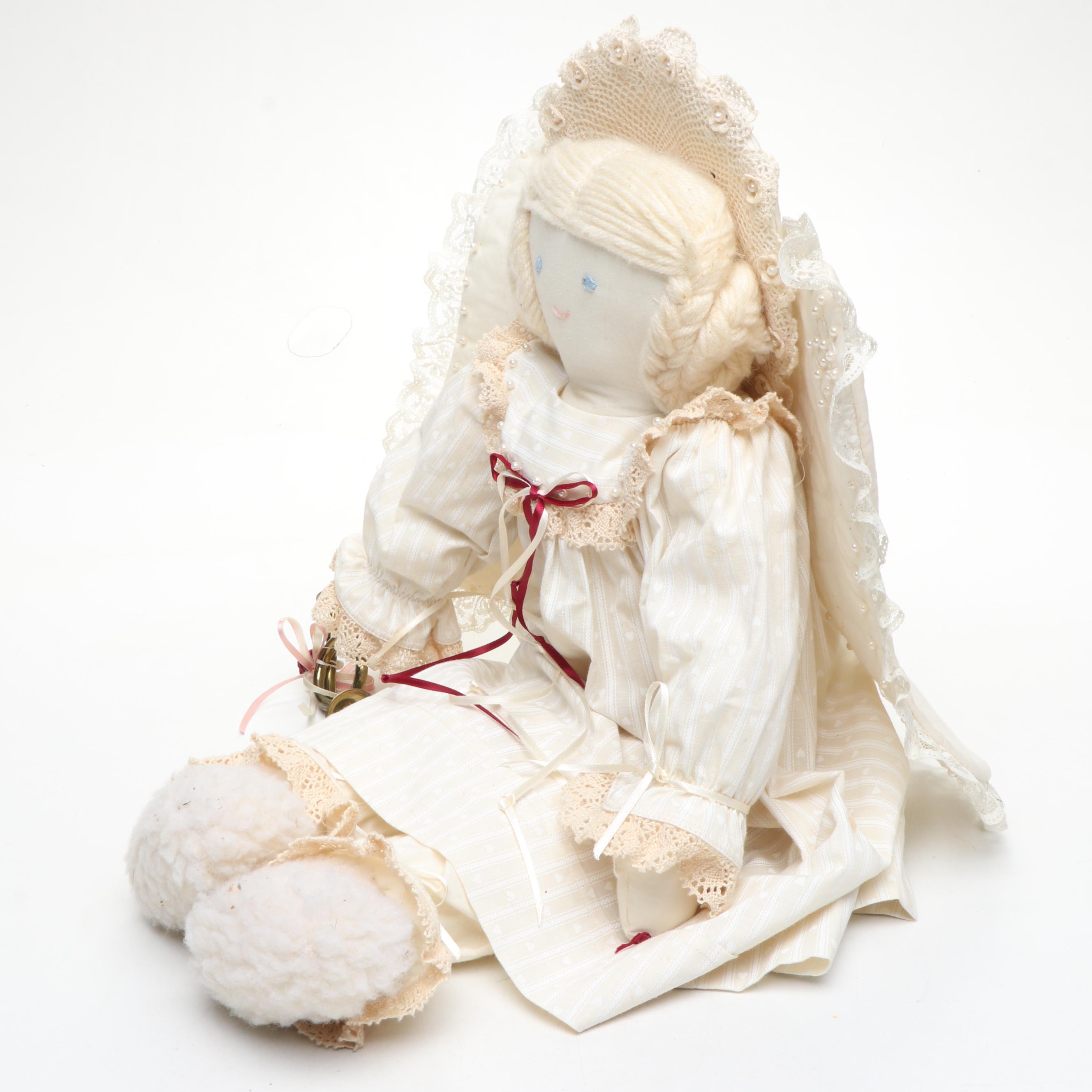 Cloth Angel Doll with Season Flag and Metal Crosses