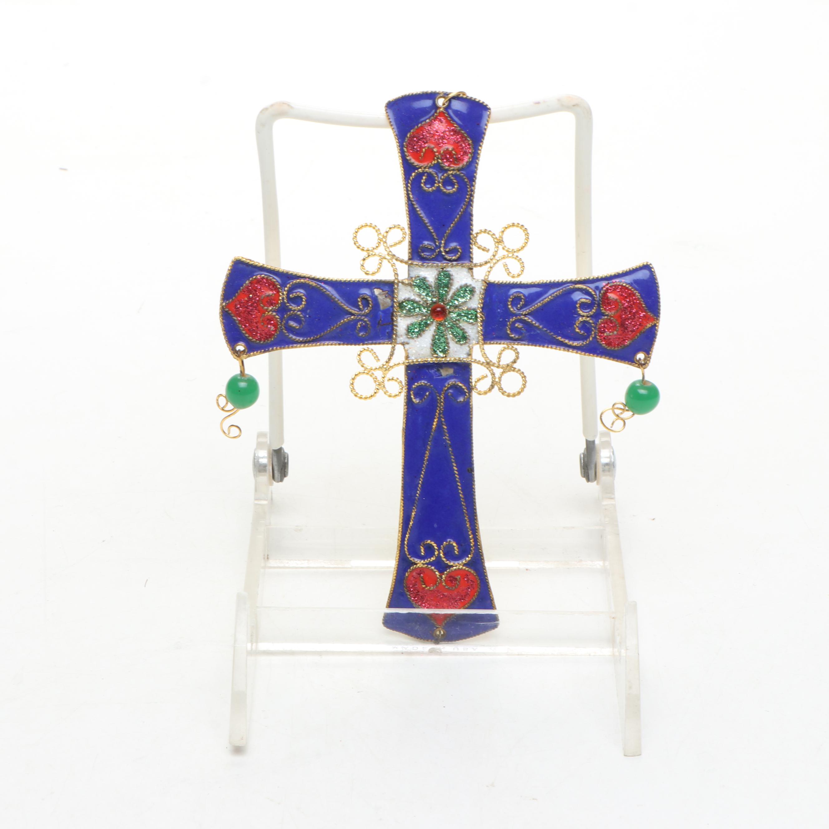 Cloth Angel Doll with Season Flag and Metal Crosses