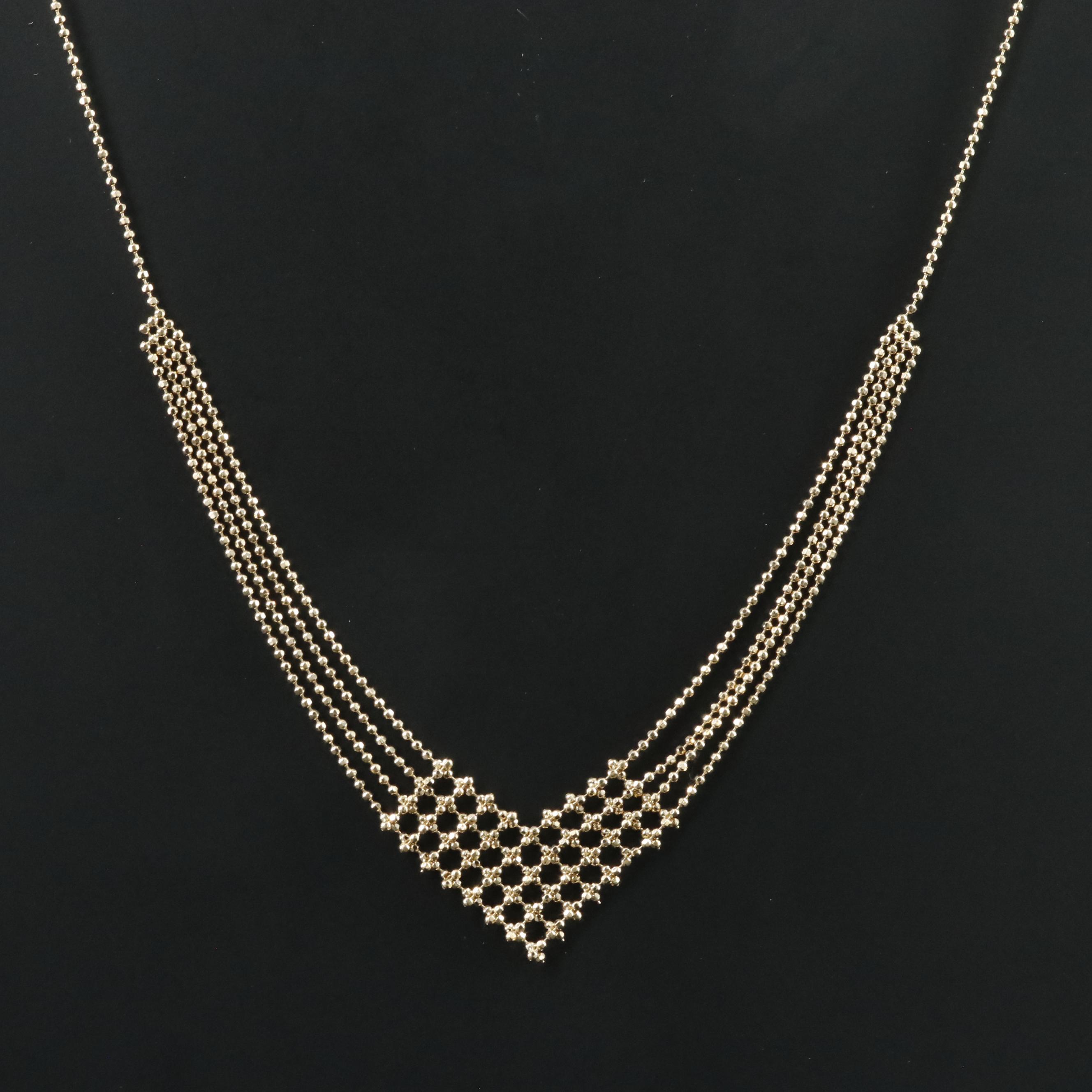 10K Bead Chain Chevron Necklace