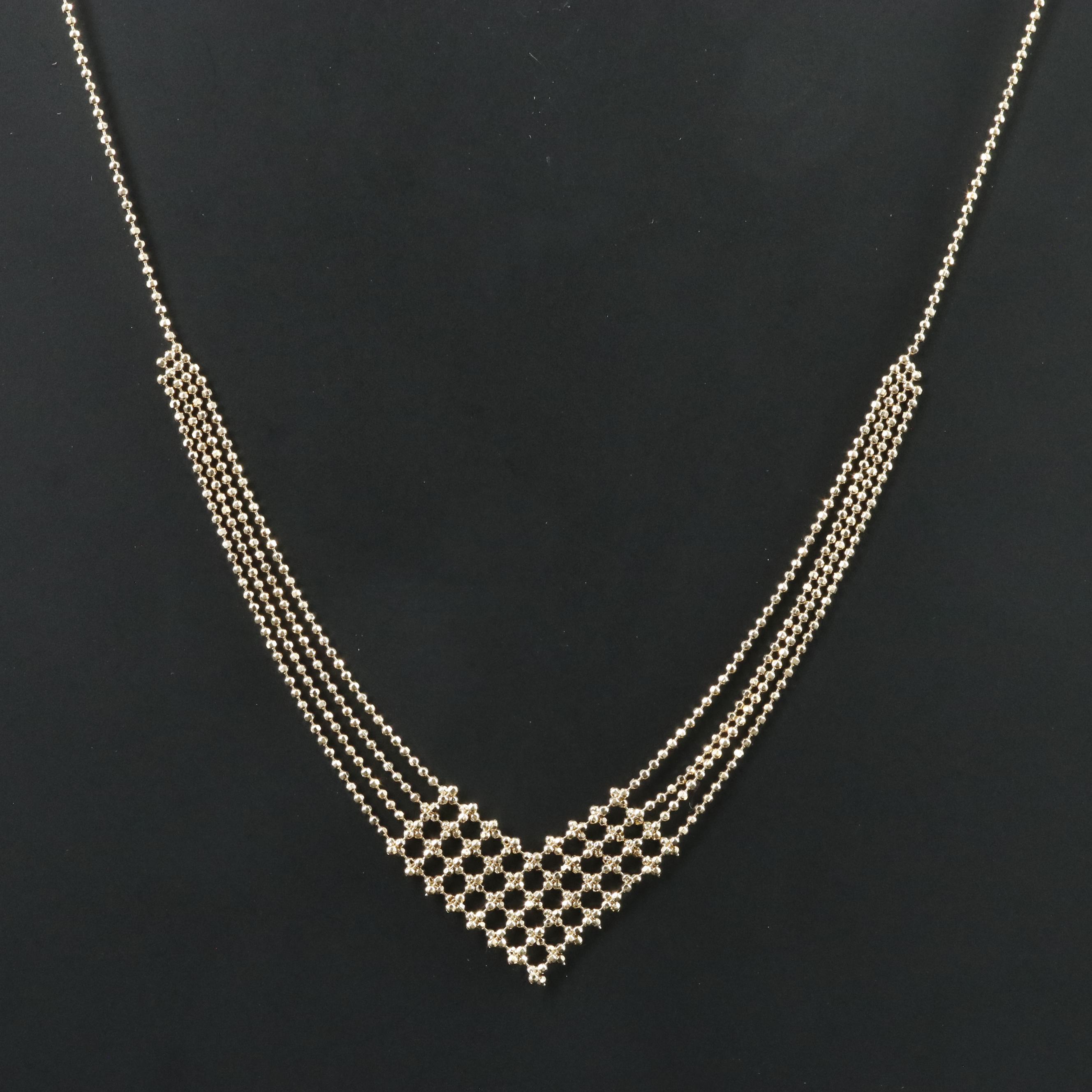 10K Bead Chain Chevron Necklace