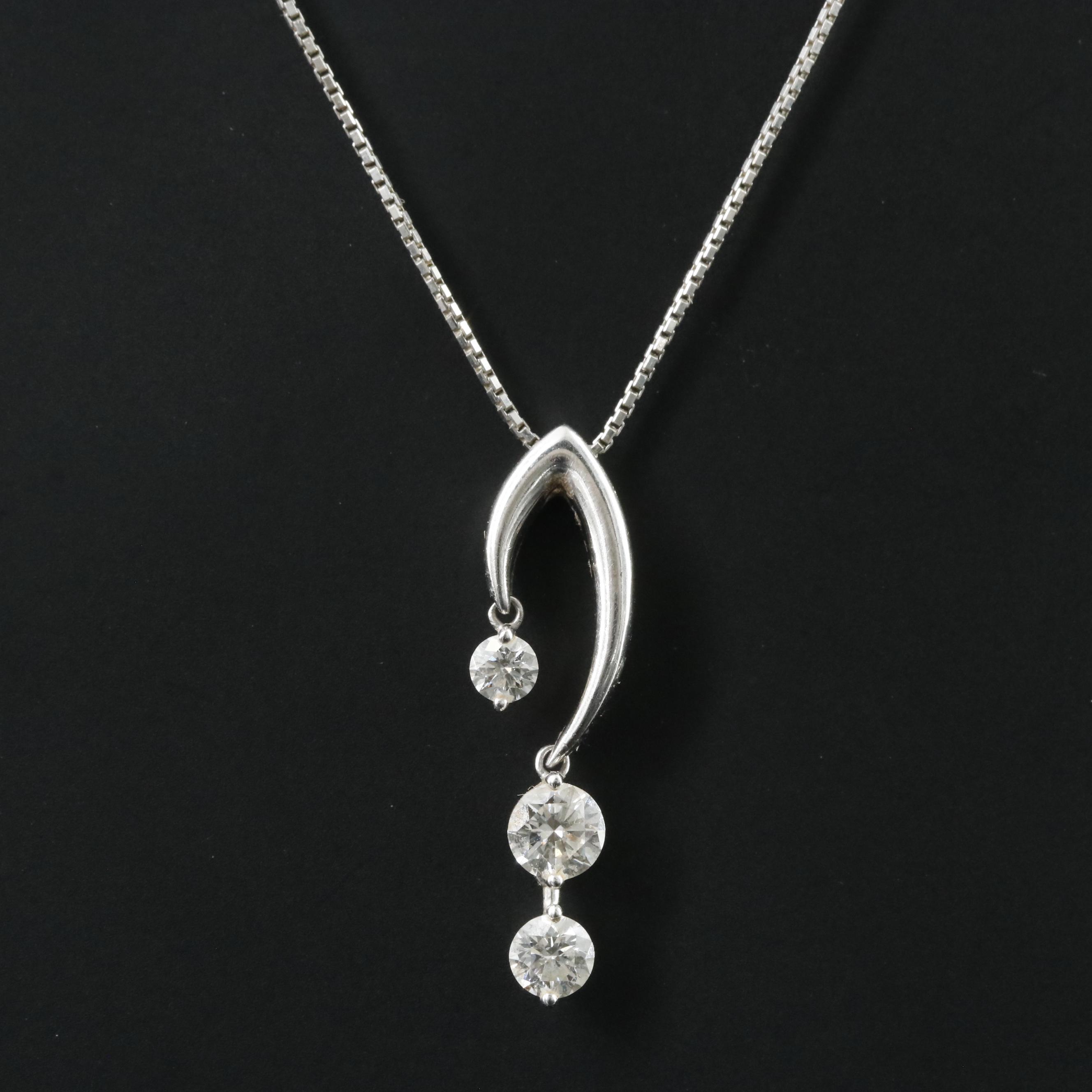 Platinum 0.60 CTW Diamond Pendant on Adjustable Box Chain Necklace