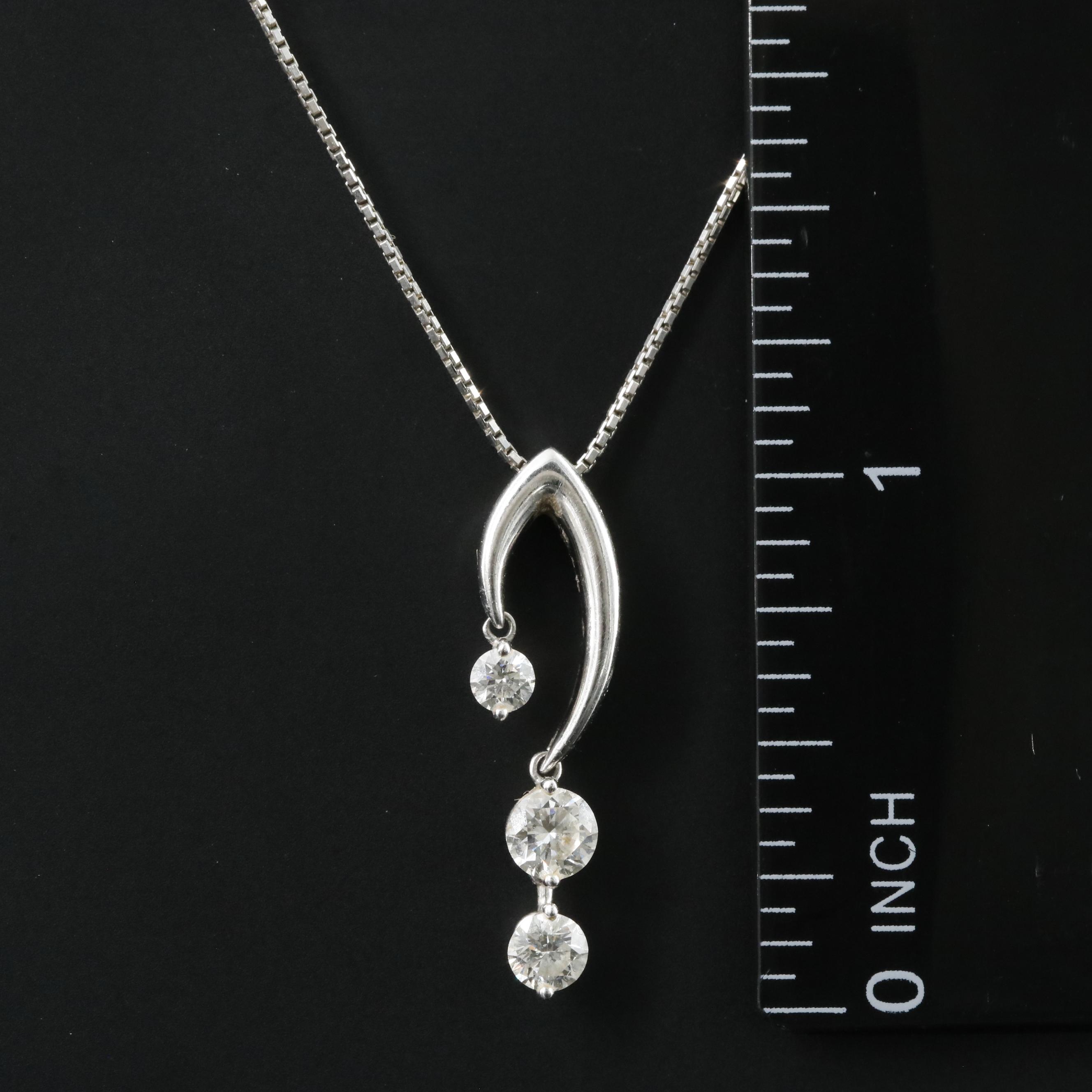 Platinum 0.60 CTW Diamond Pendant on Adjustable Box Chain Necklace
