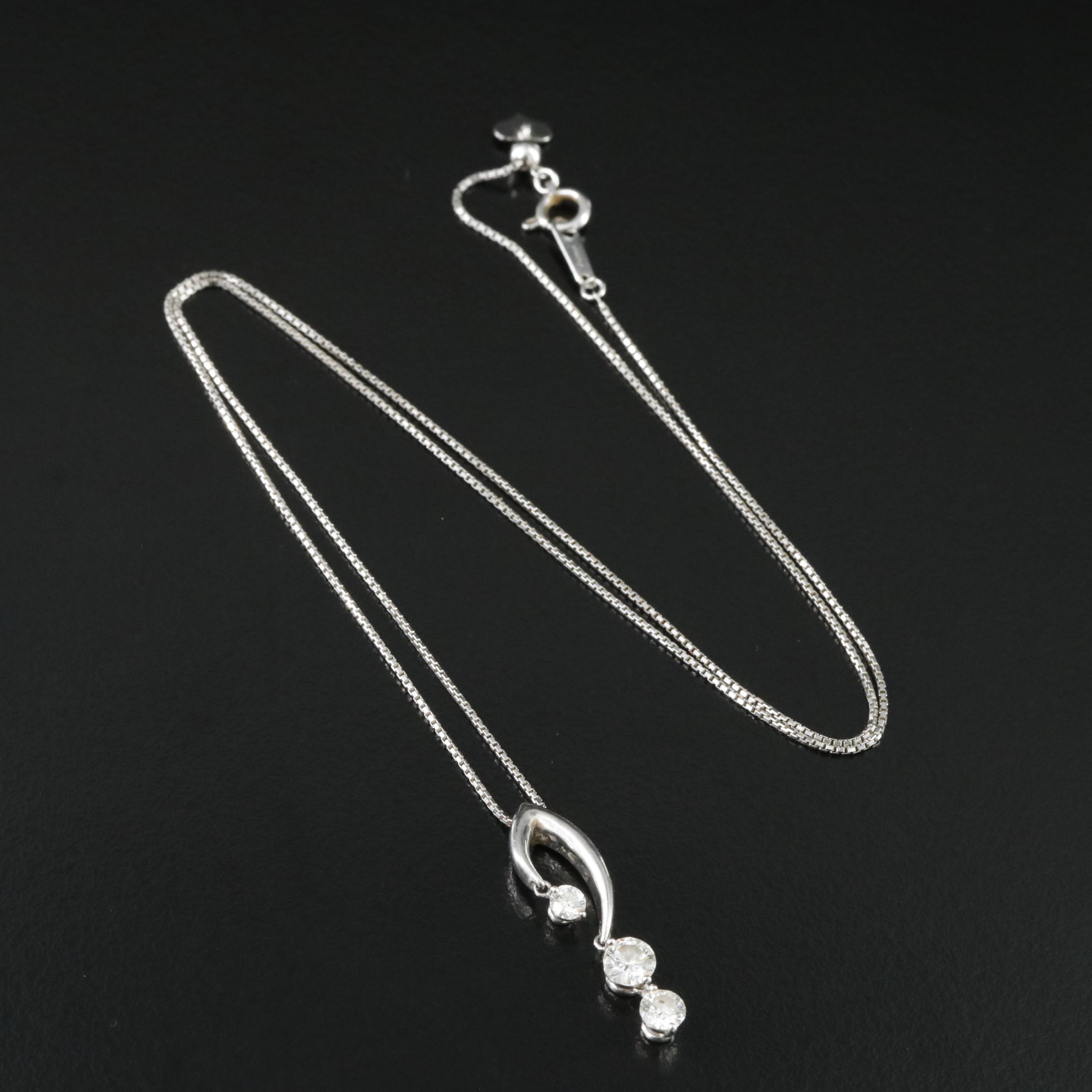 Platinum 0.60 CTW Diamond Pendant on Adjustable Box Chain Necklace