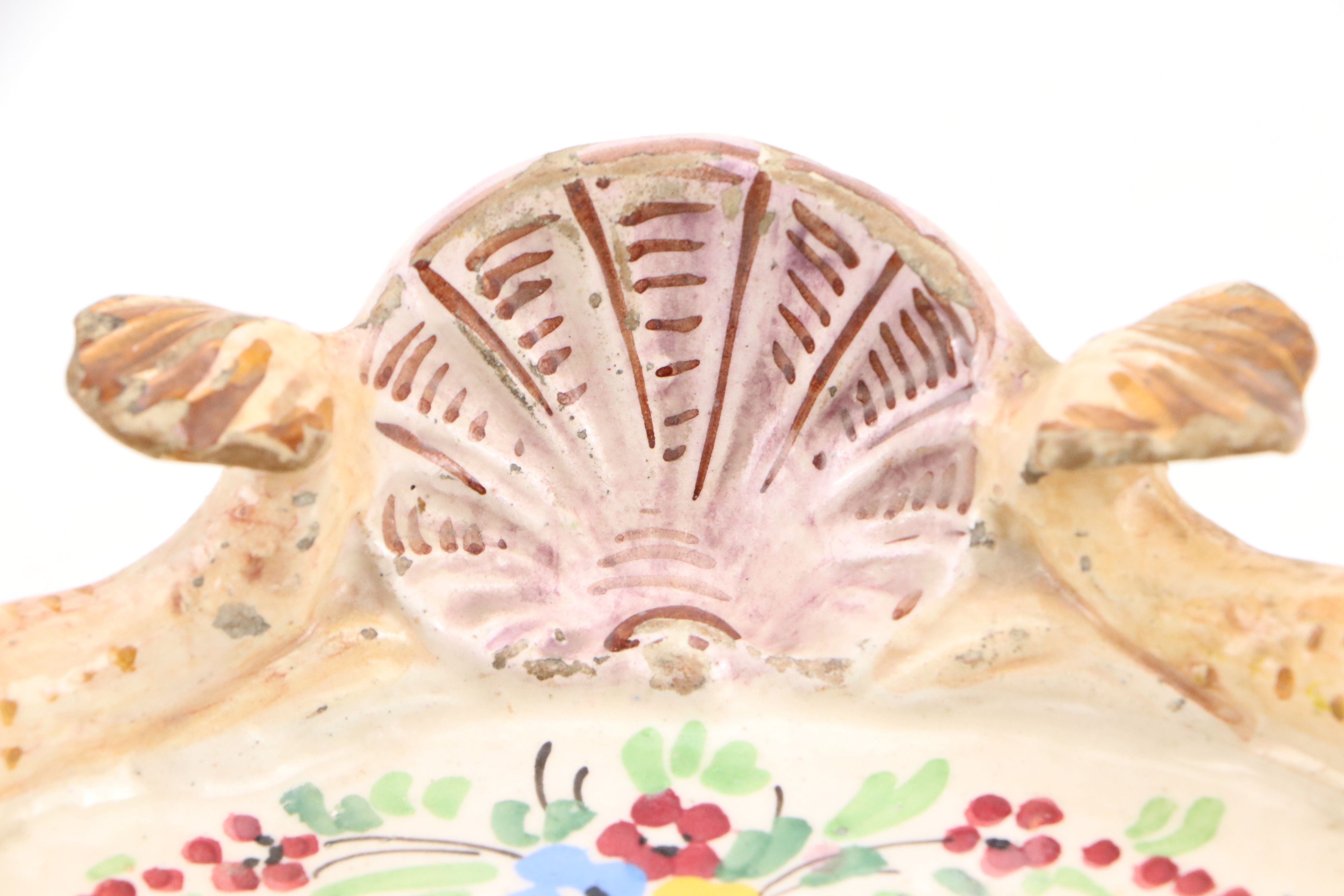 Italian Faience Dolphin-Handled Double Inkwell, 20th Century