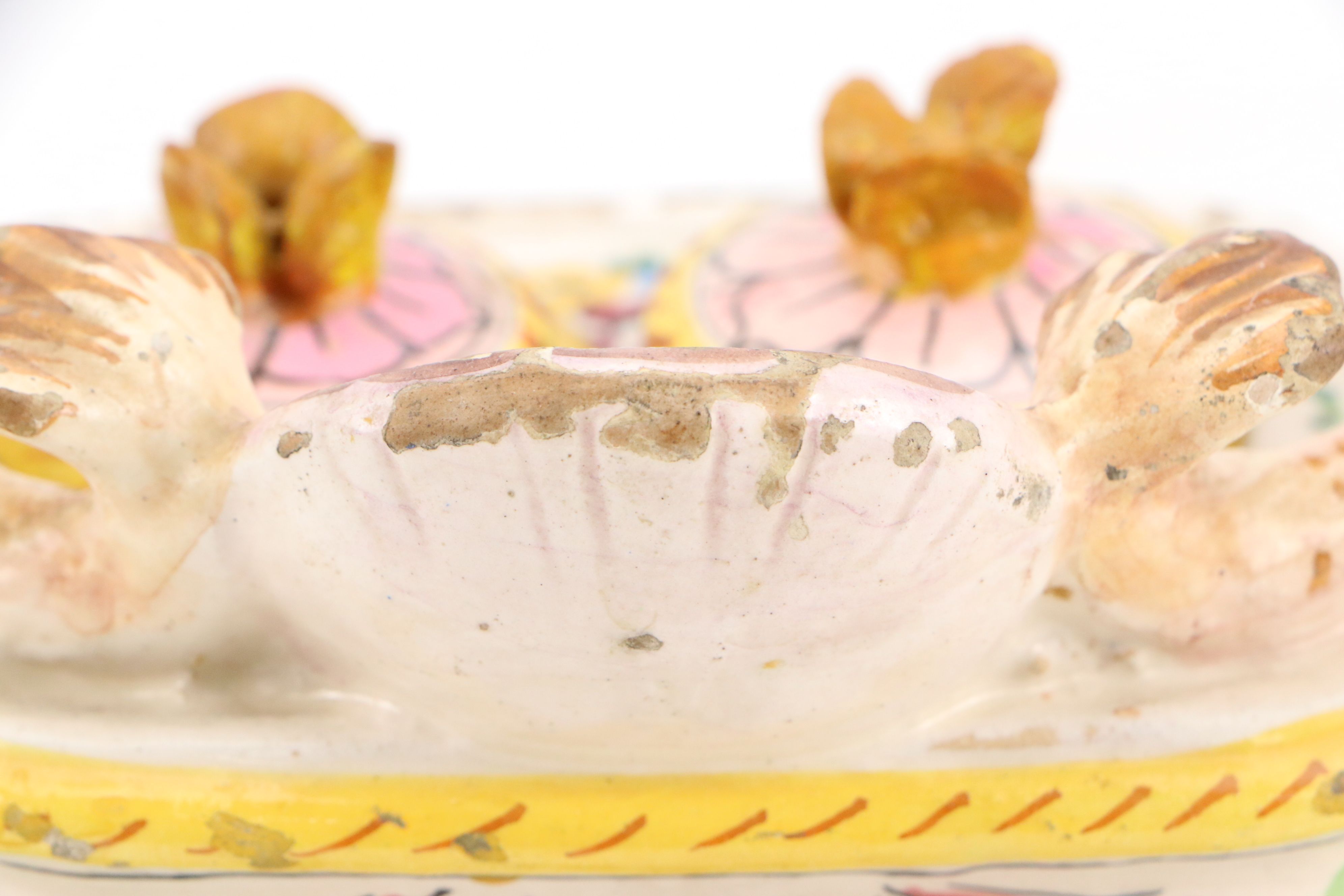 Italian Faience Dolphin-Handled Double Inkwell, 20th Century