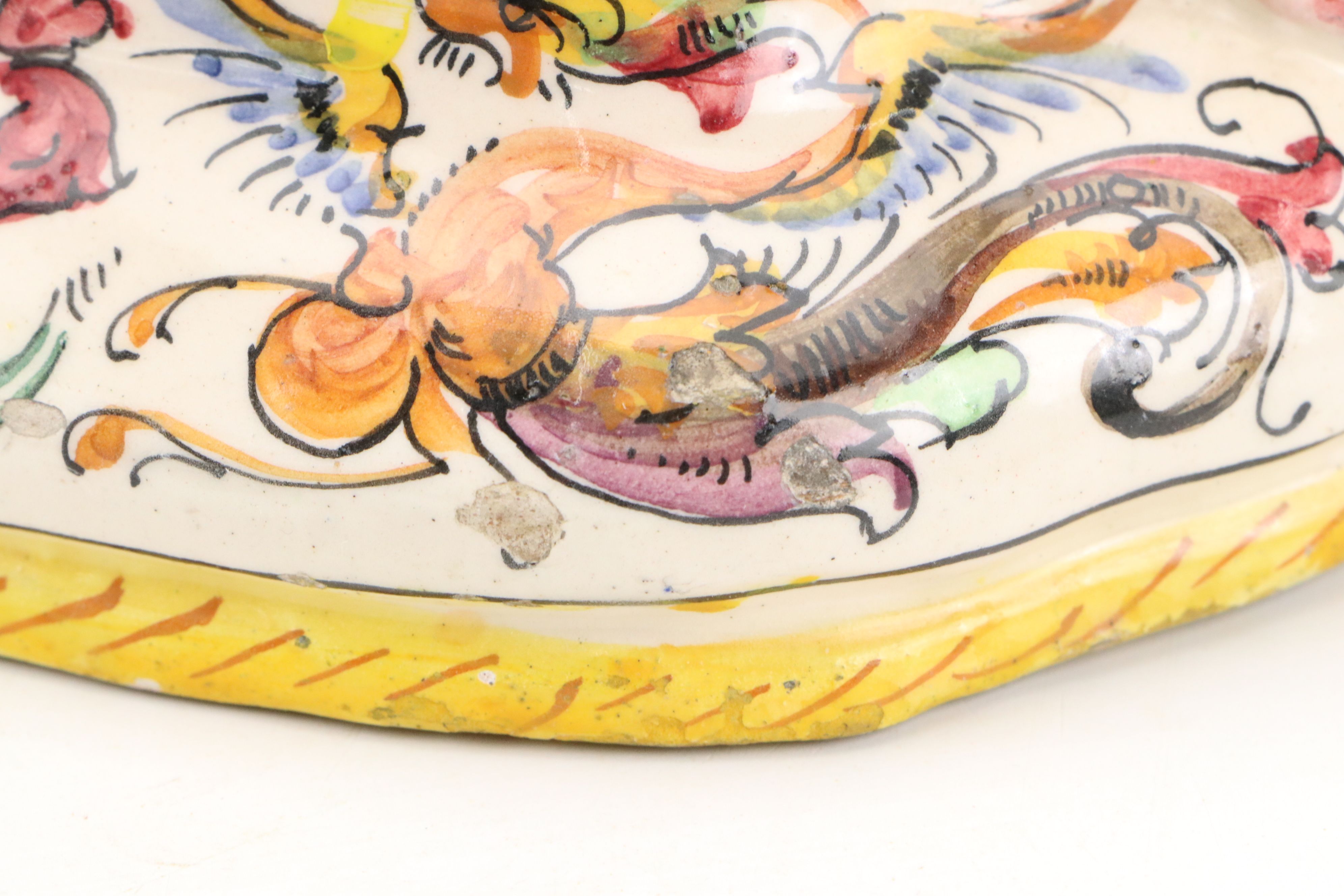 Italian Faience Dolphin-Handled Double Inkwell, 20th Century