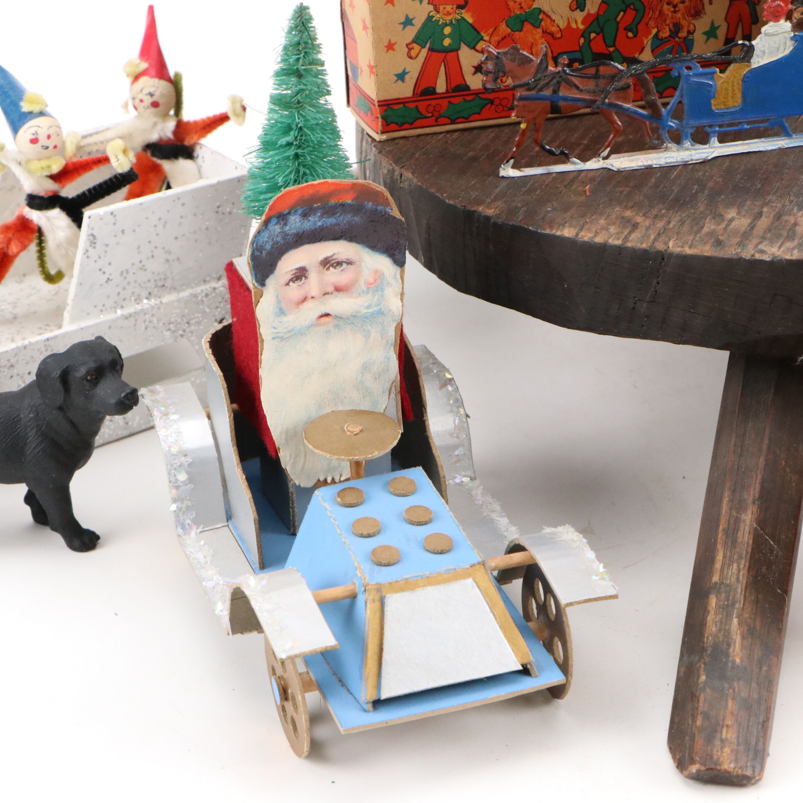 Victorian Style Feather Tree with German Zinnfigur and Other Holiday Decor