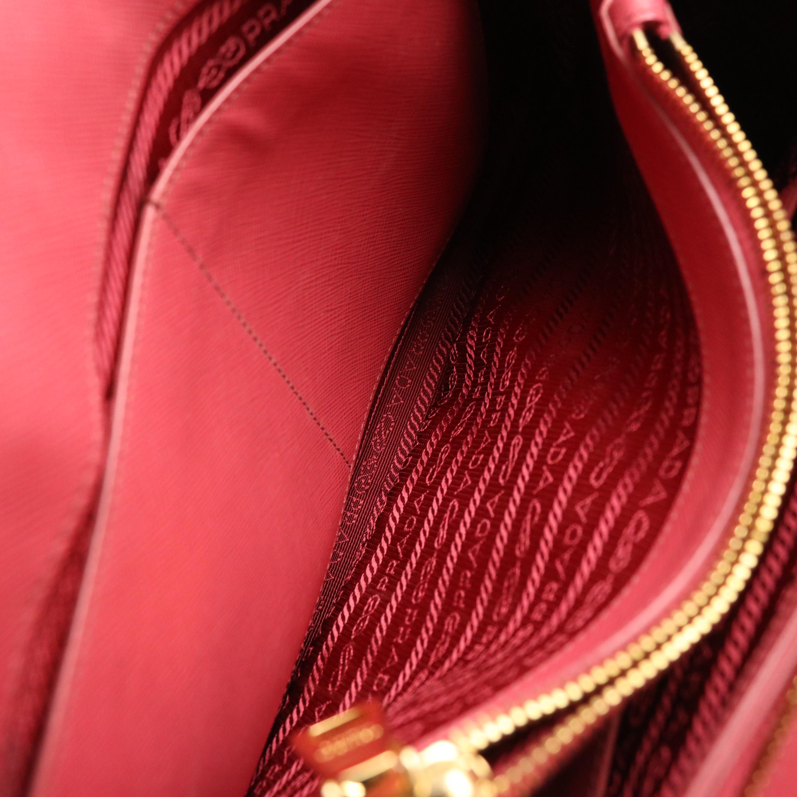 Prada Domed Two-Way Bag in Watermelon Pink Saffiano Leather