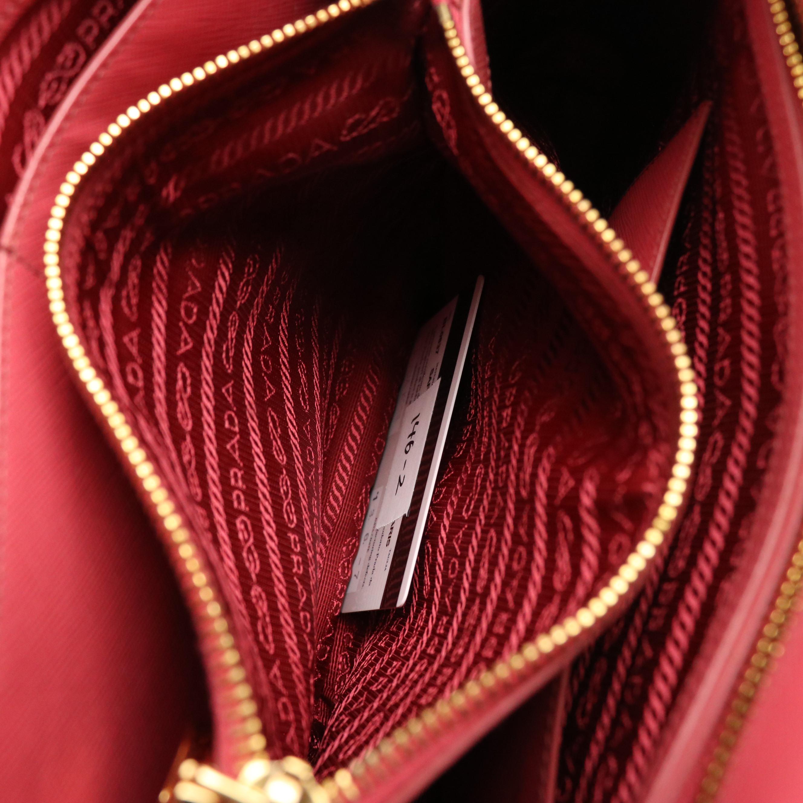 Prada Domed Two-Way Bag in Watermelon Pink Saffiano Leather