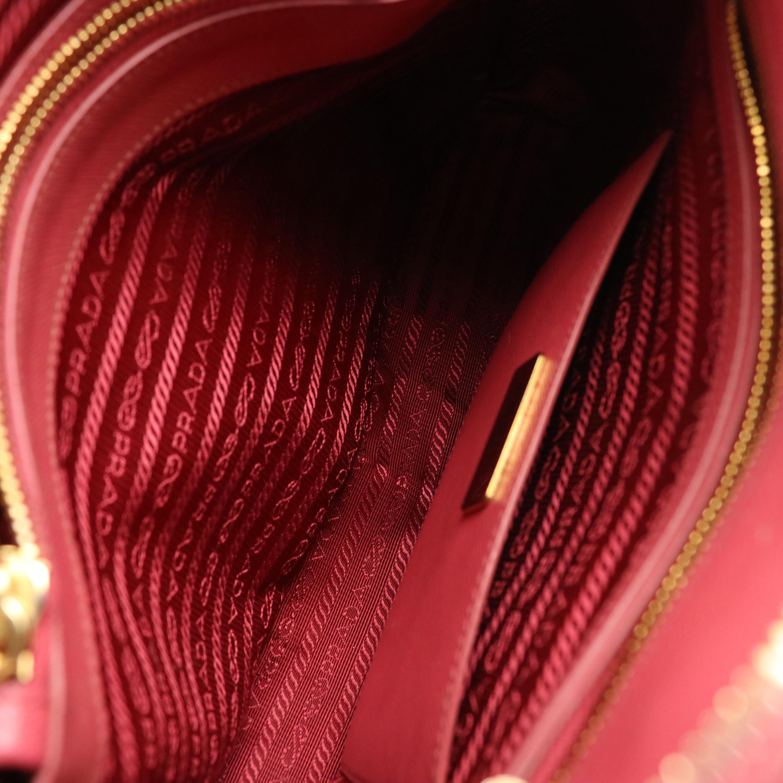 Prada Domed Two-Way Bag in Watermelon Pink Saffiano Leather