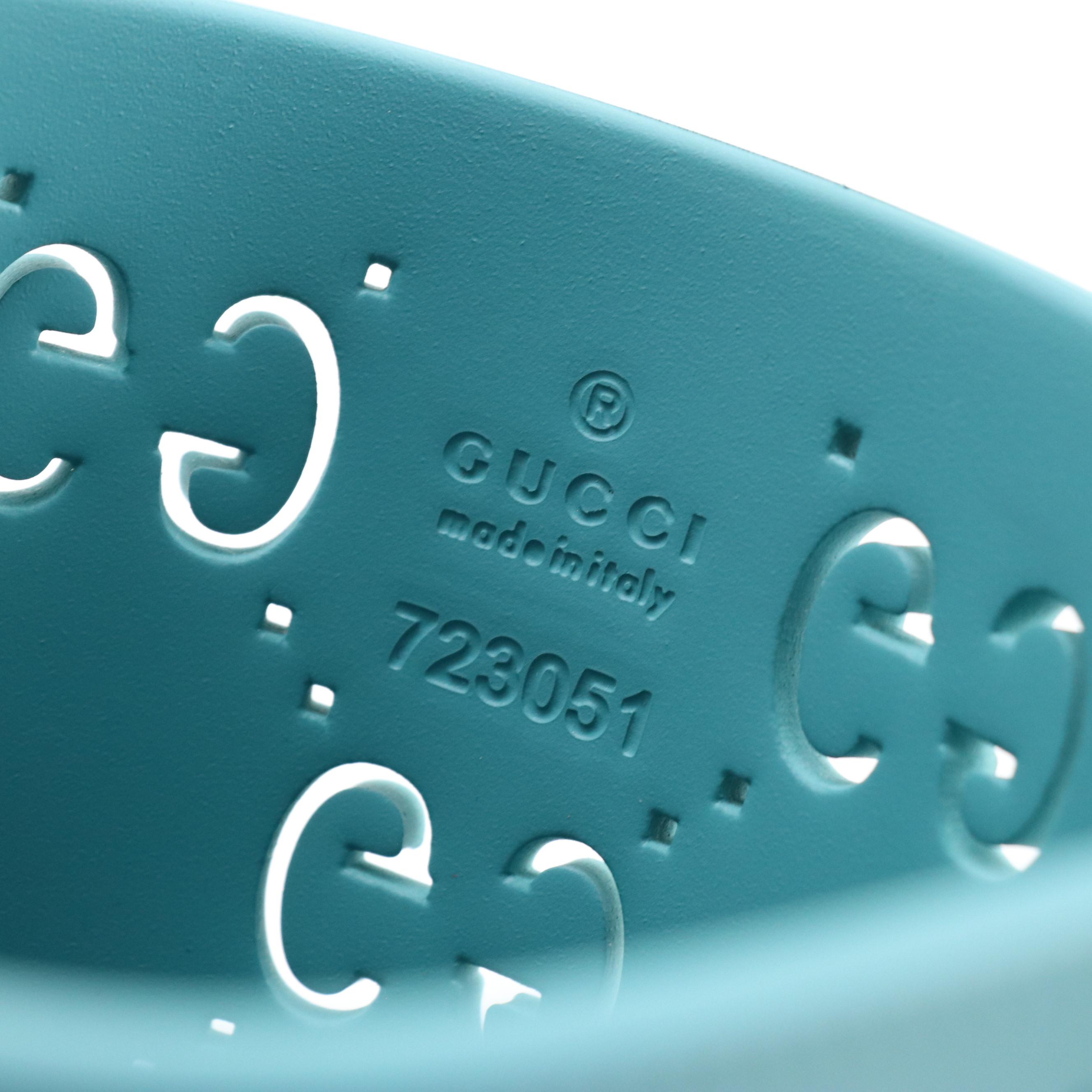 Gucci Kids Small Bucket Bag in Teal Blue GG Perforated Rubber