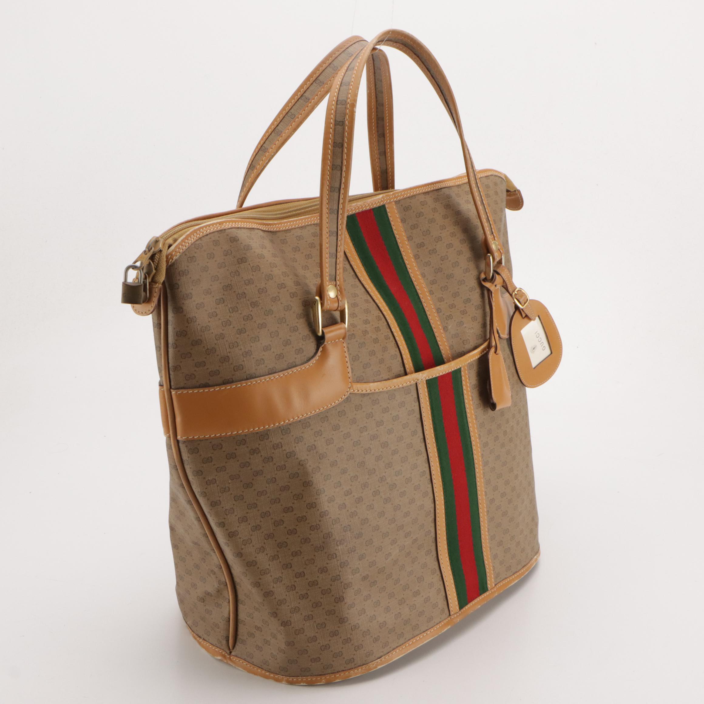 Gucci Large Bucket Shoulder Bag in Micro GG Supreme Canvas, Web and Leather Trim