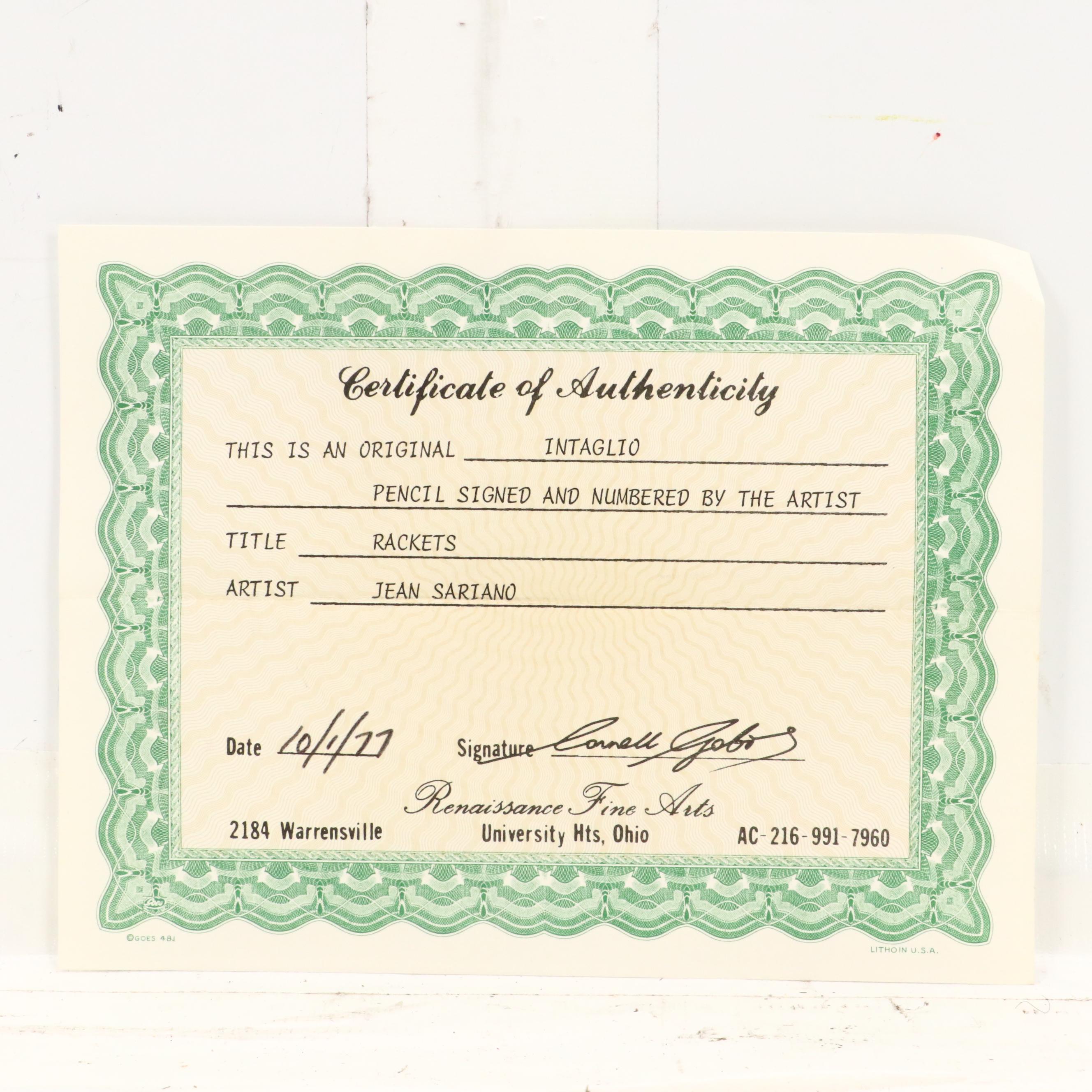 Jean Sariano Color Etching "Rackets"