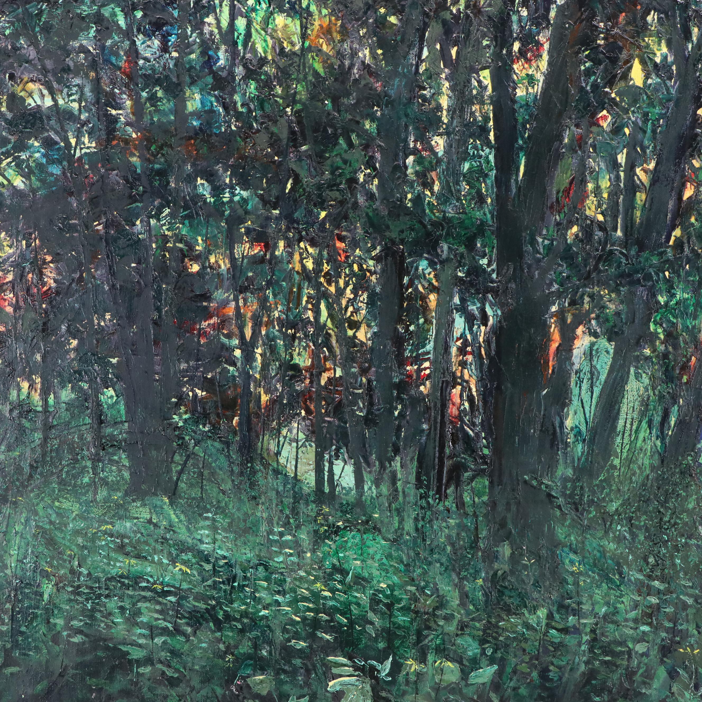 Gerald C. Moore Impressionistic Style Acrylic Painting of Forest