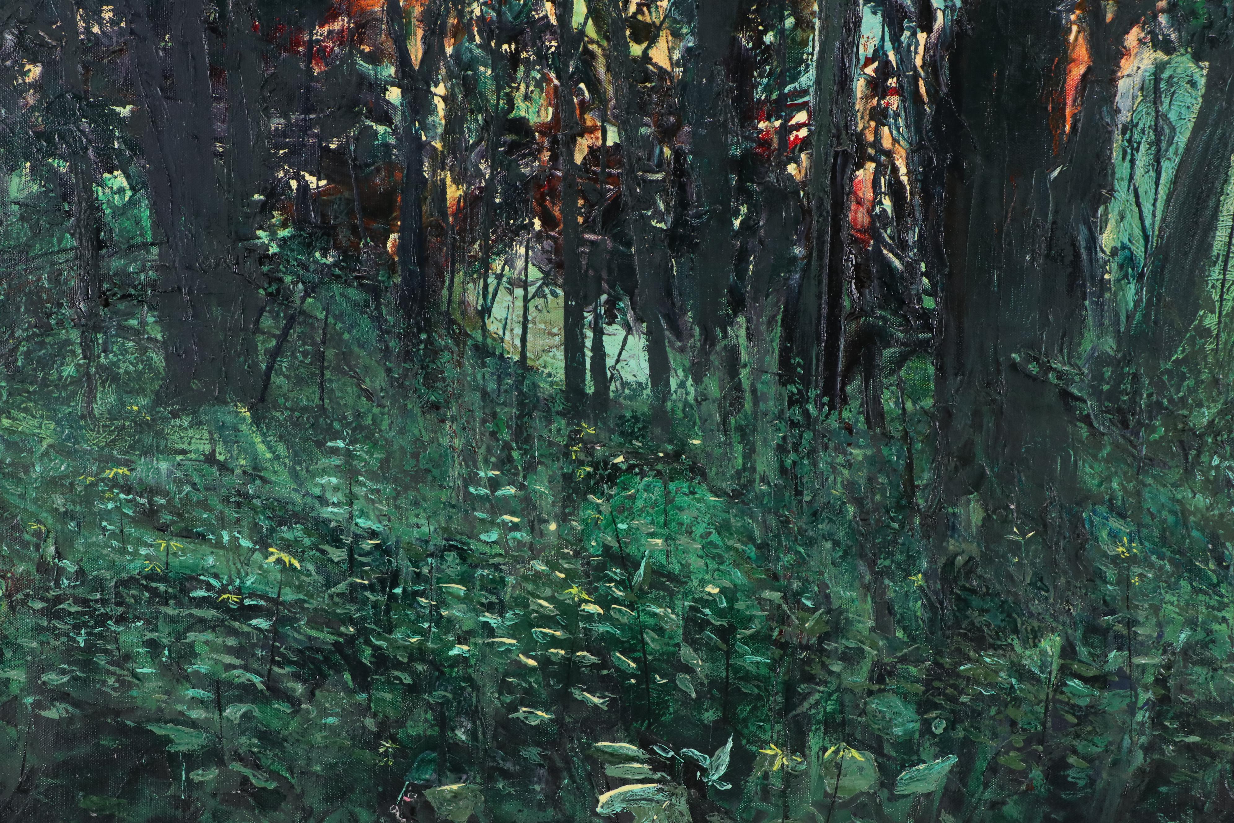 Gerald C. Moore Impressionistic Style Acrylic Painting of Forest