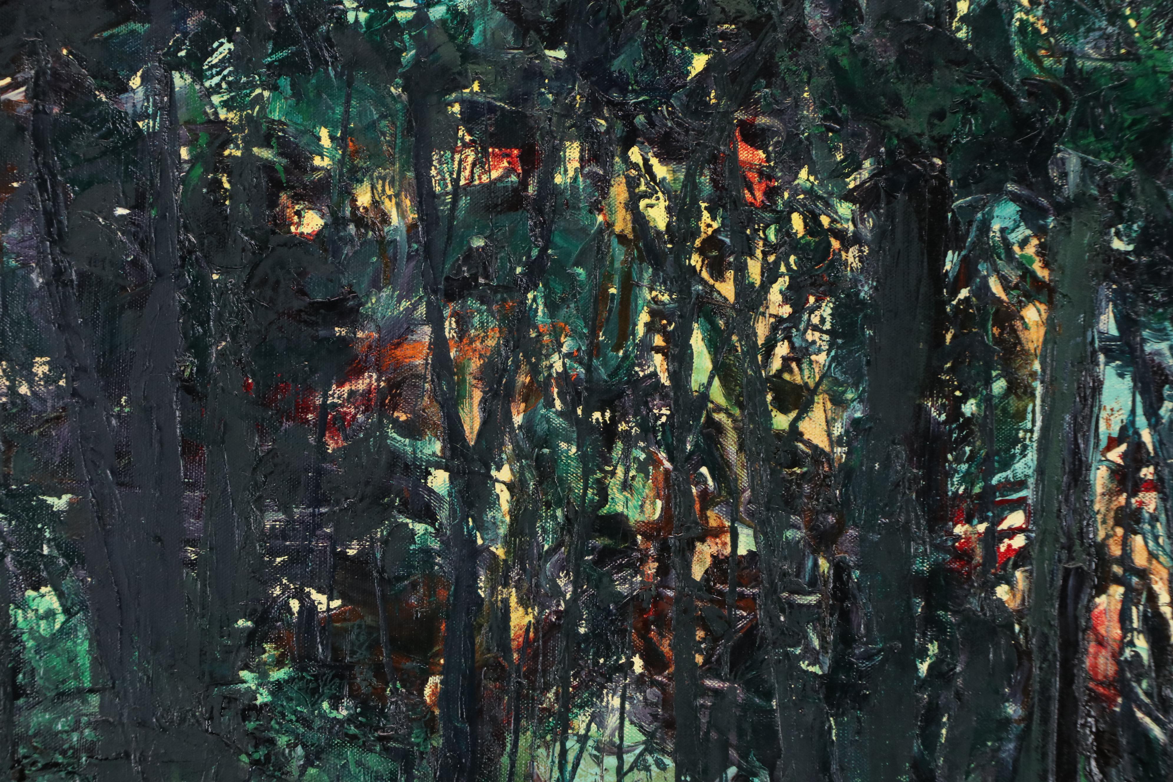 Gerald C. Moore Impressionistic Style Acrylic Painting of Forest