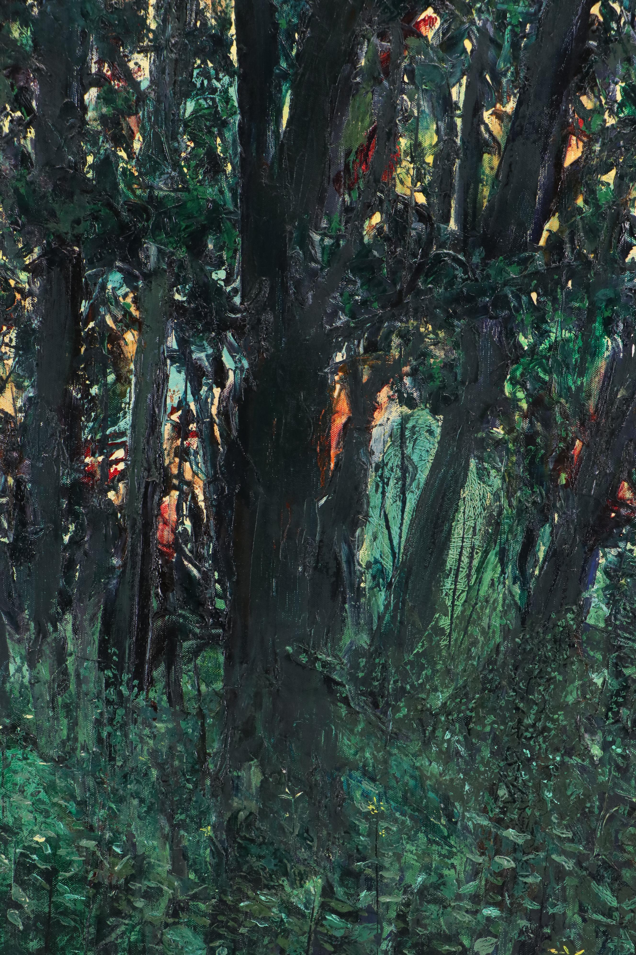 Gerald C. Moore Impressionistic Style Acrylic Painting of Forest