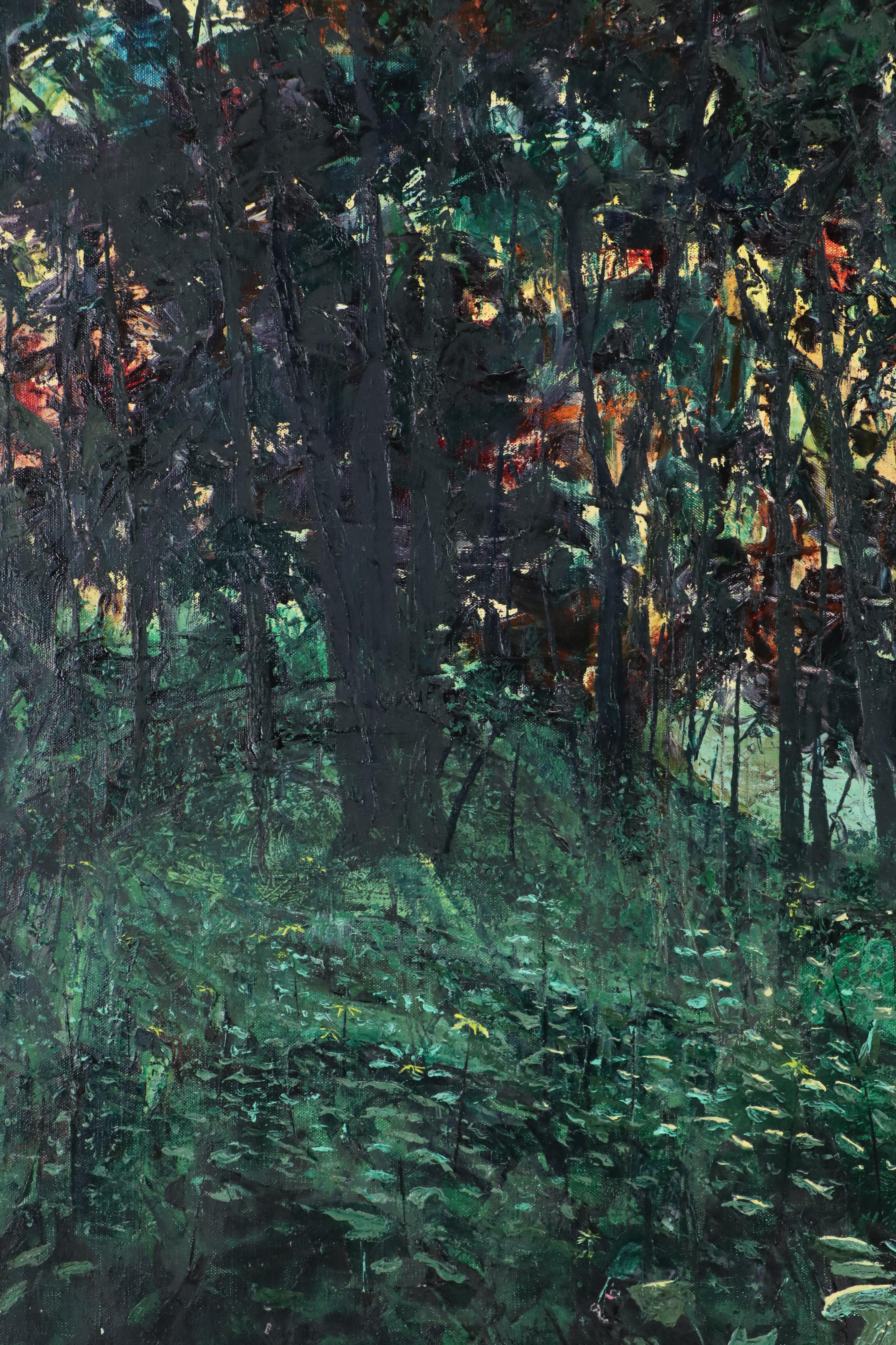 Gerald C. Moore Impressionistic Style Acrylic Painting of Forest