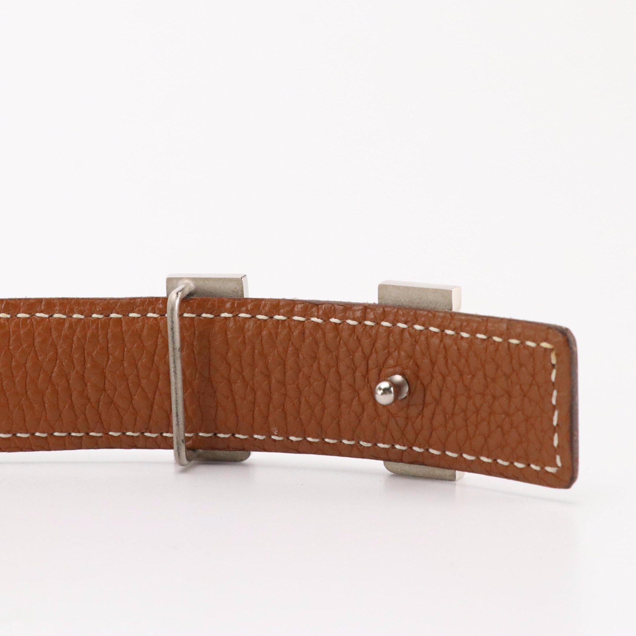 Hermès H Constance Reversible Black/Brown Leather Belt in Box