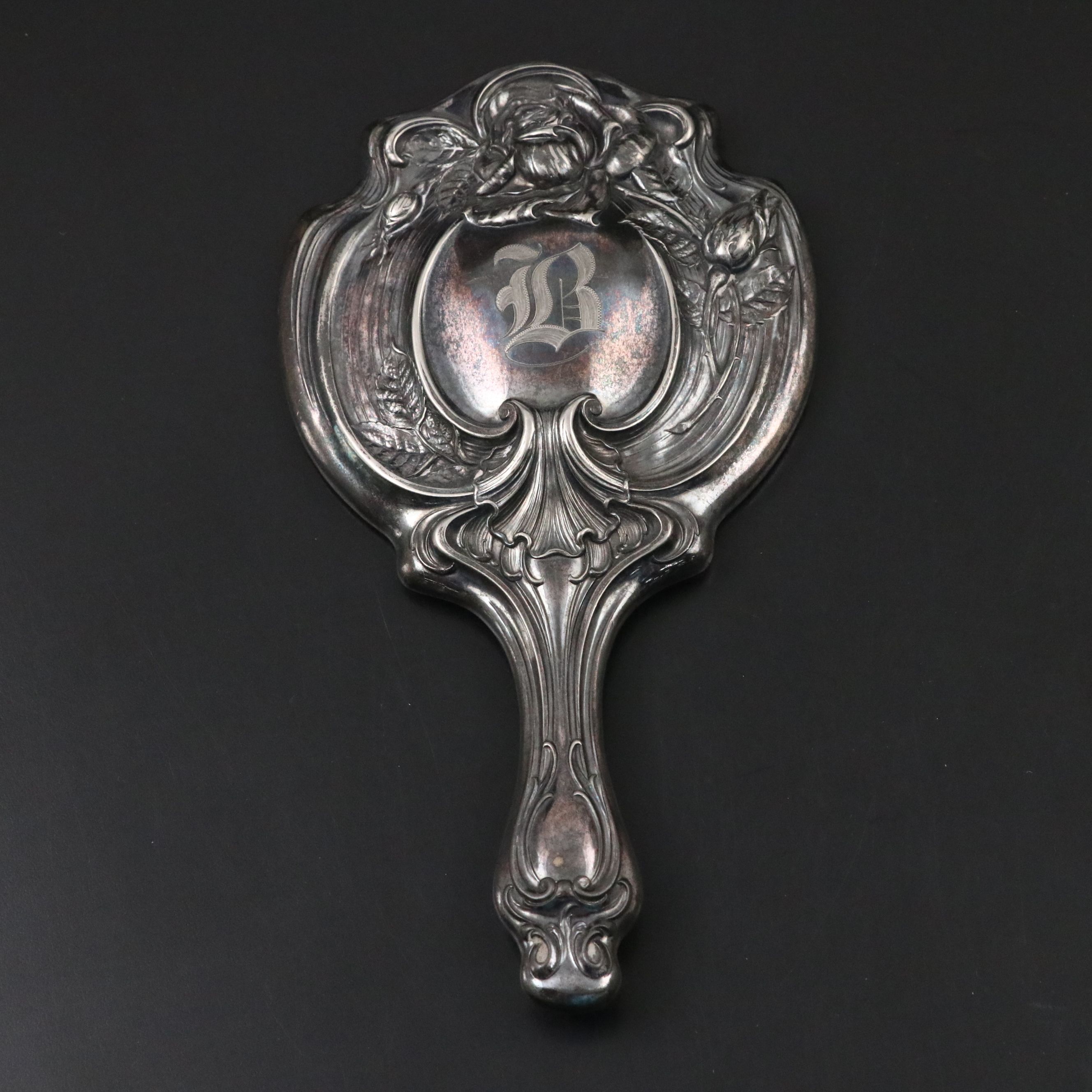 Wallace Bros. Repoussé Silver Plate Hand Mirror