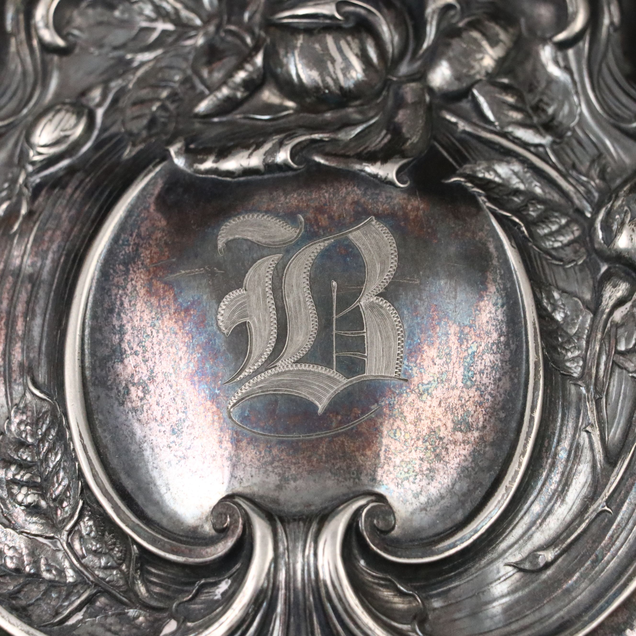 Wallace Bros. Repoussé Silver Plate Hand Mirror