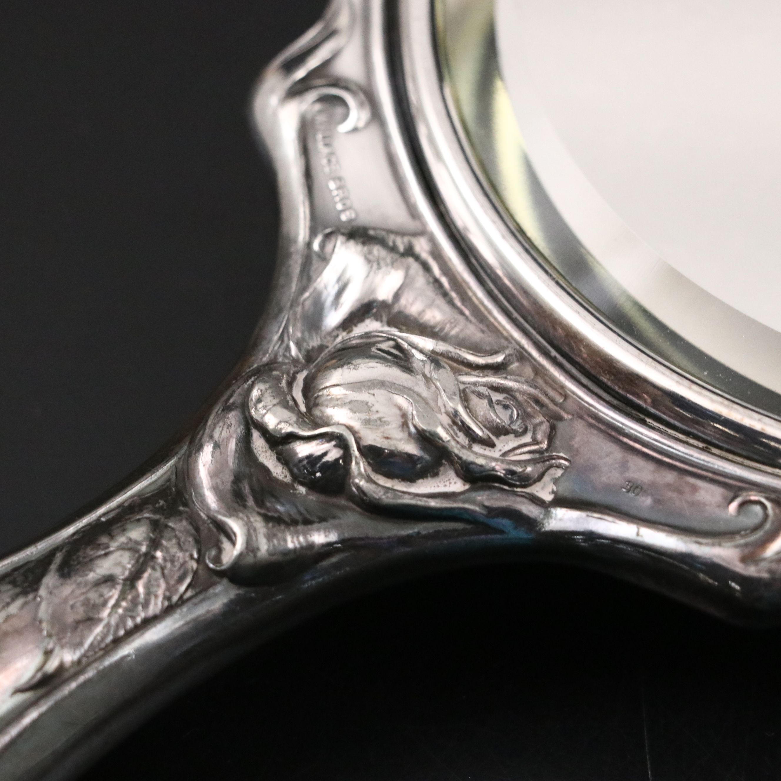 Wallace Bros. Repoussé Silver Plate Hand Mirror