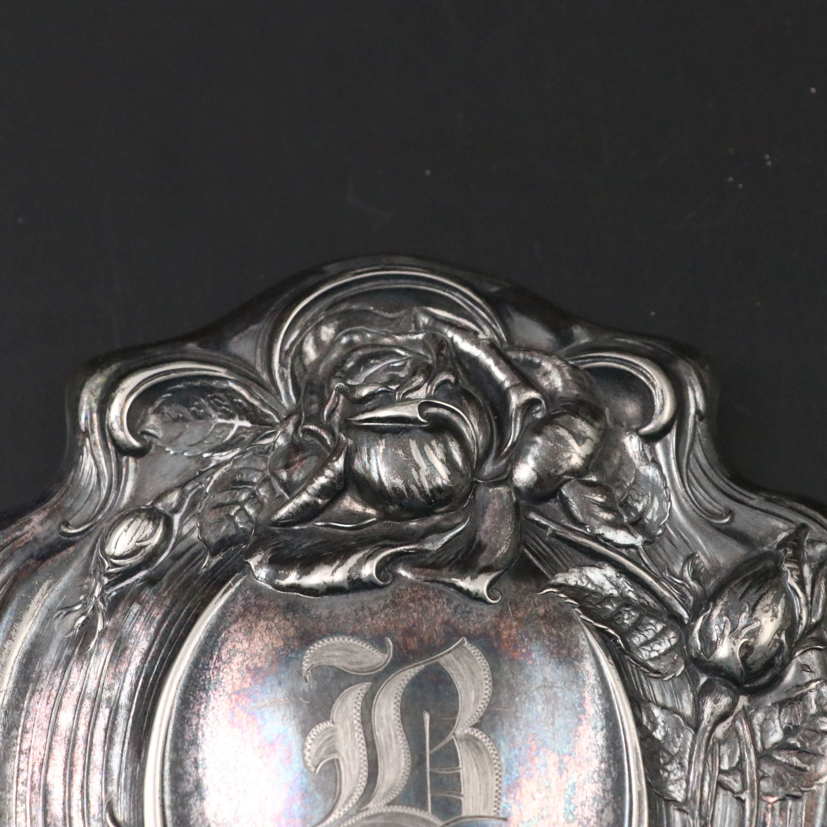 Wallace Bros. Repoussé Silver Plate Hand Mirror