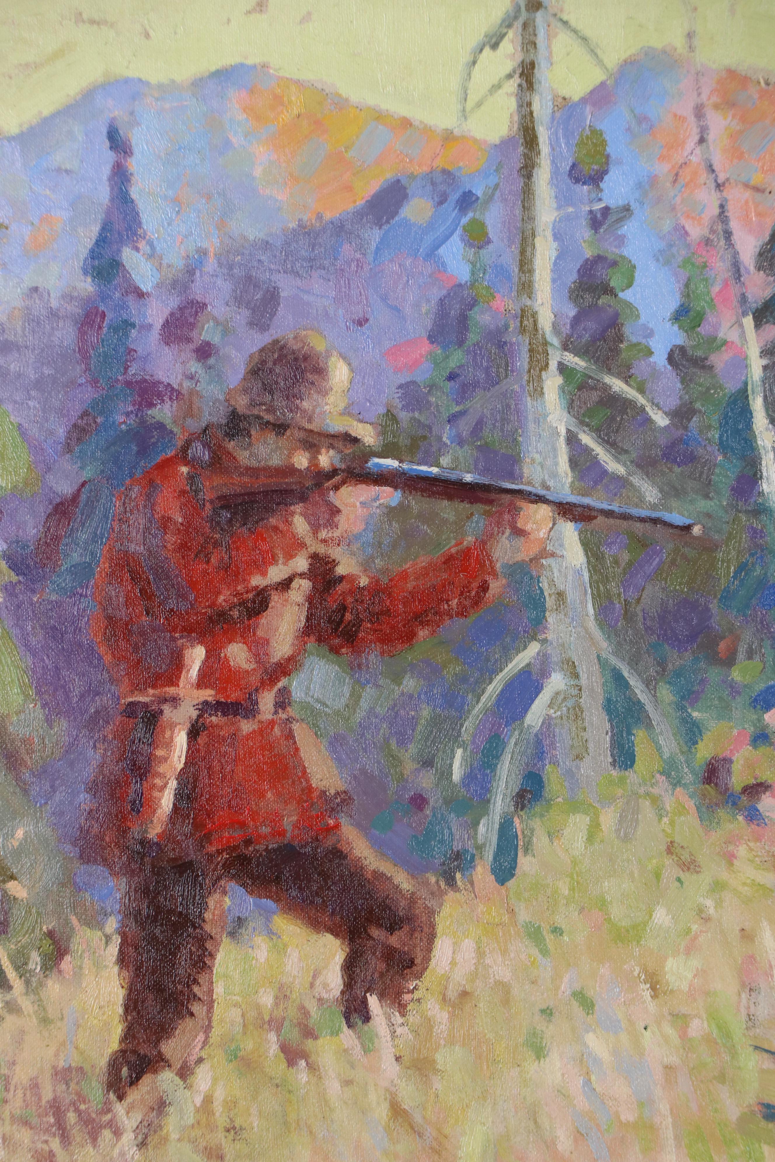 H. Boylston Dummer Oil Painting of Hunting Scene with Bear and Dogs, 1938