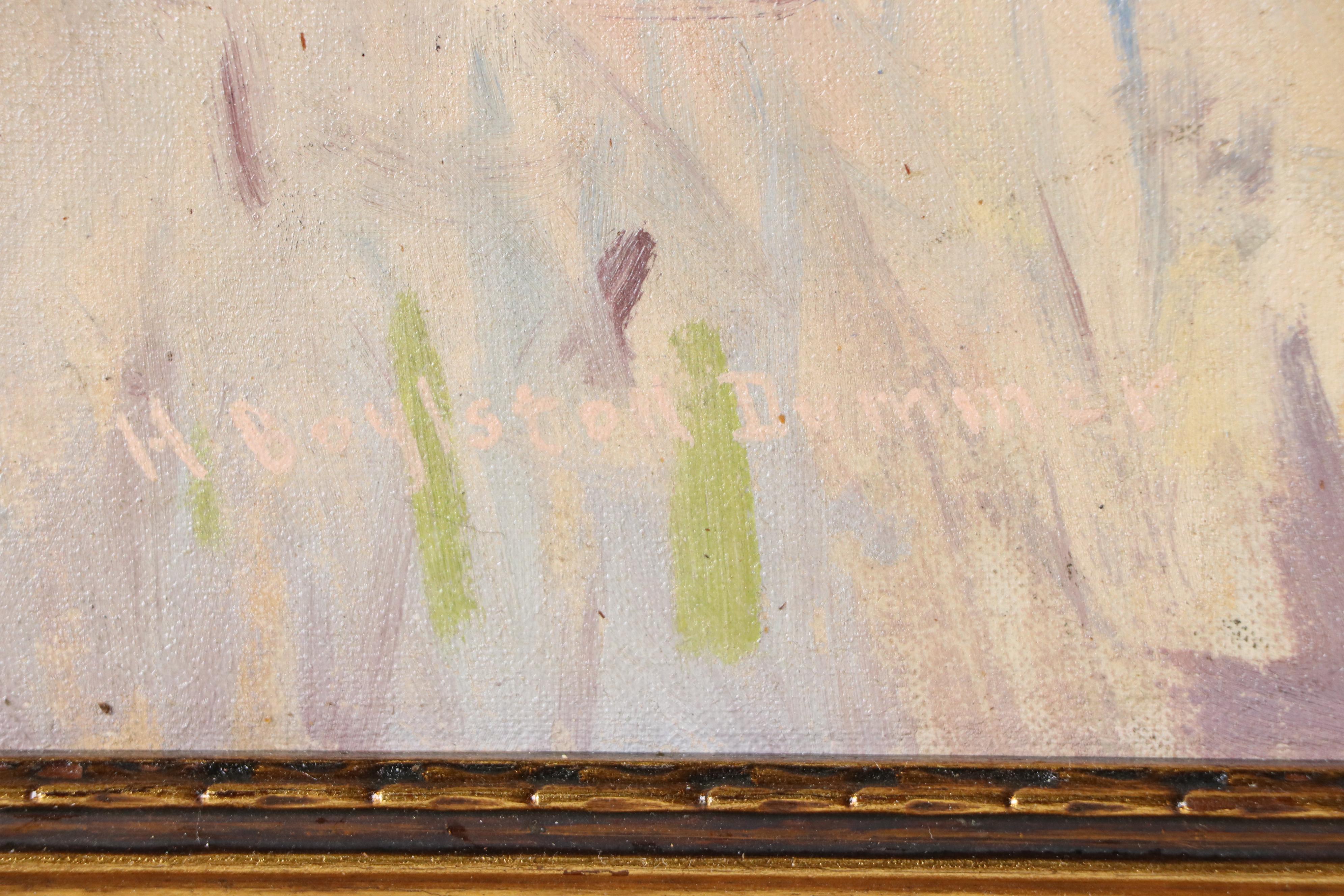 H. Boylston Dummer Oil Painting of Hunting Scene with Bear and Dogs, 1938