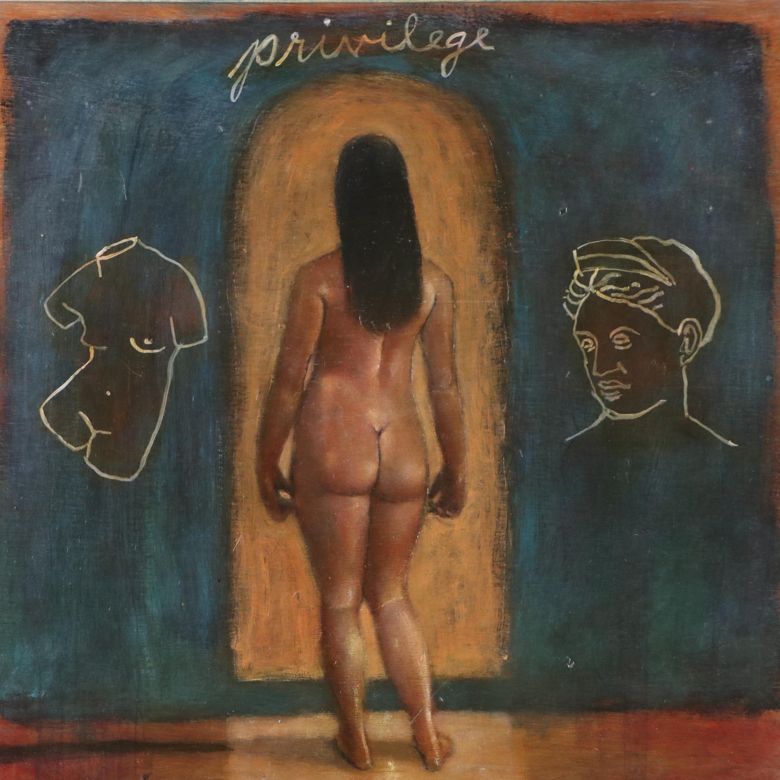 Arthur Fielder Figural Oil Painting "Privilege," Late 20th Century