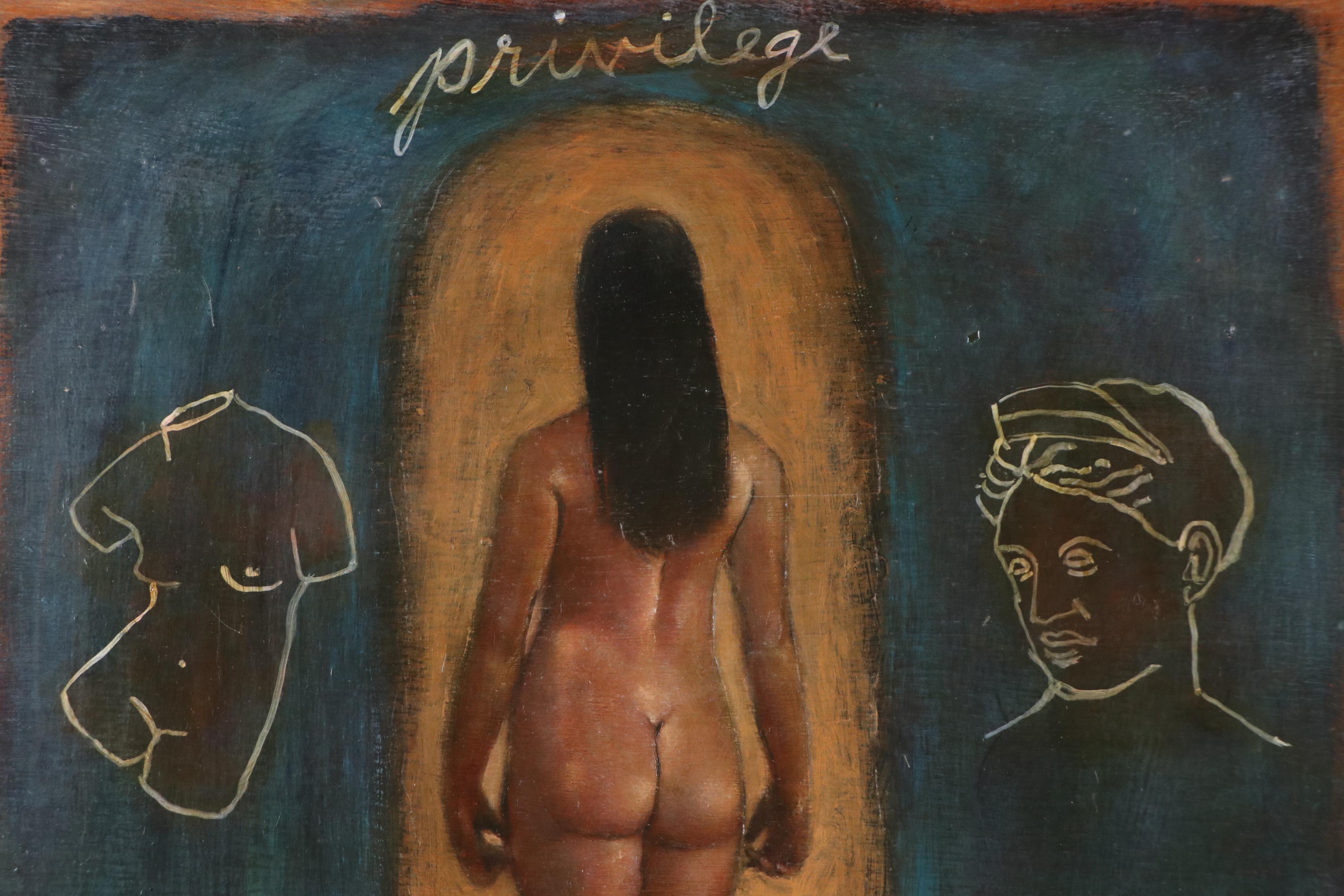 Arthur Fielder Figural Oil Painting "Privilege," Late 20th Century