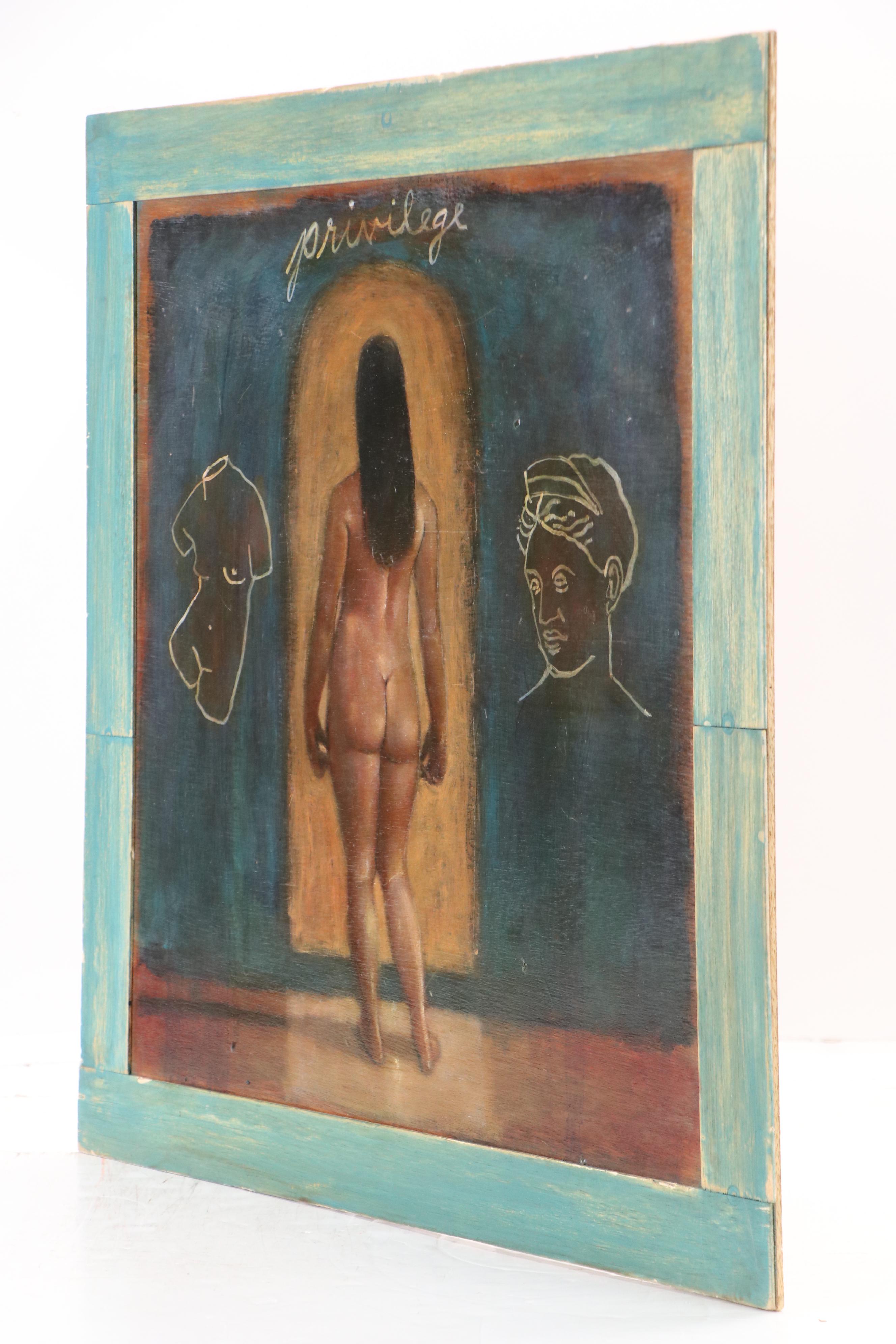 Arthur Fielder Figural Oil Painting "Privilege," Late 20th Century