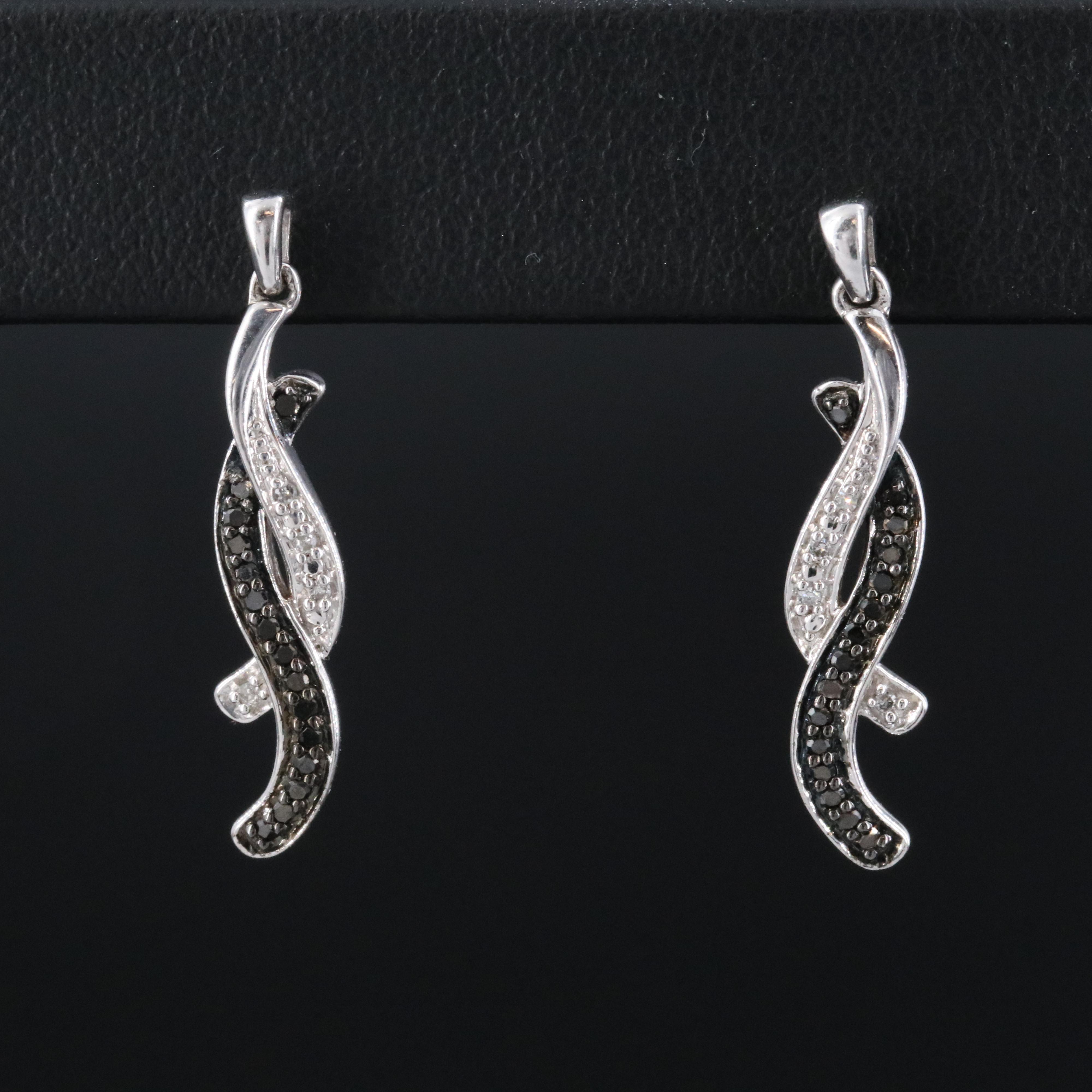 Sterling Diamond Earrings with Fancy Black Diamonds