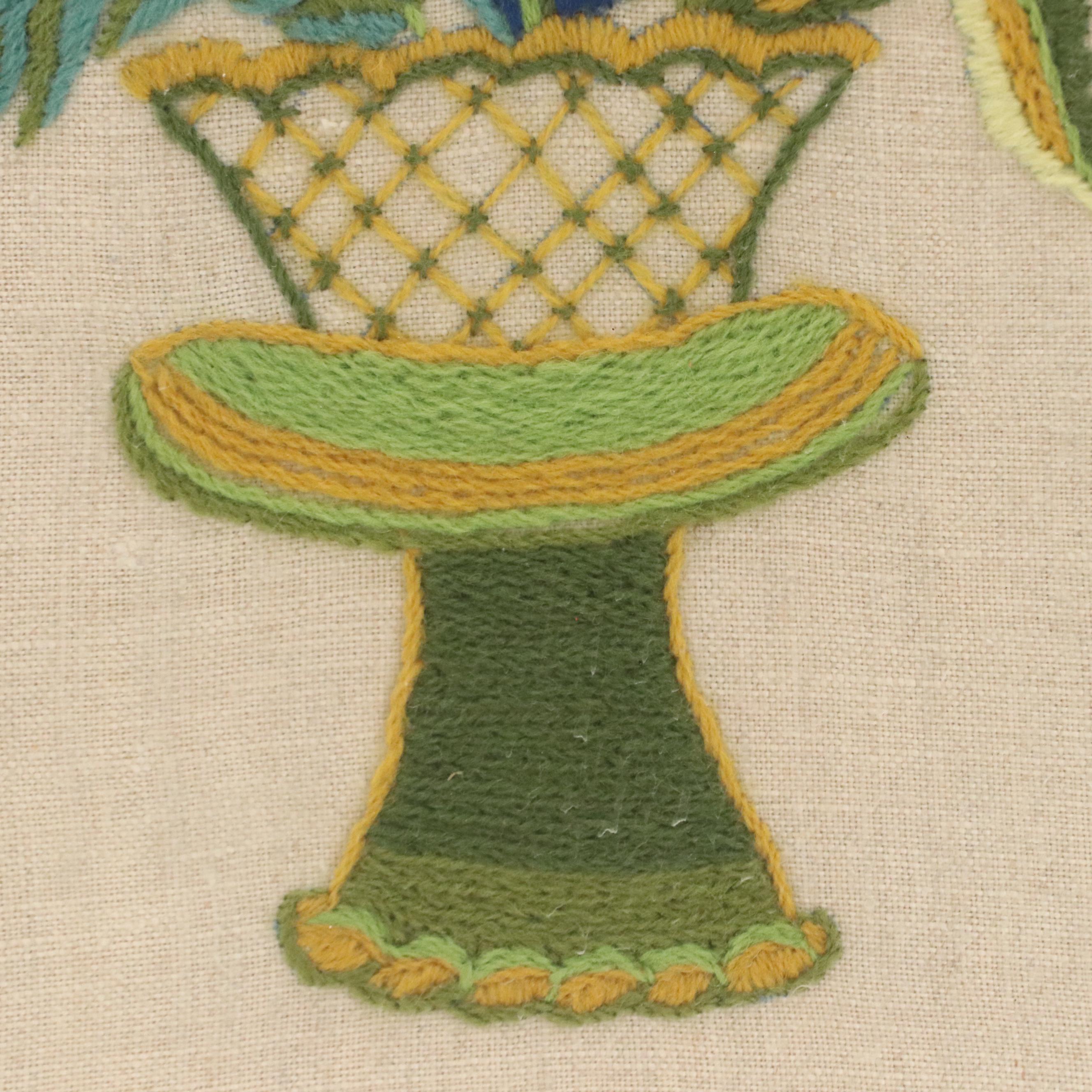 Two Crewel Embroidery Panels With Floral and Bird Motifs, 20th Century