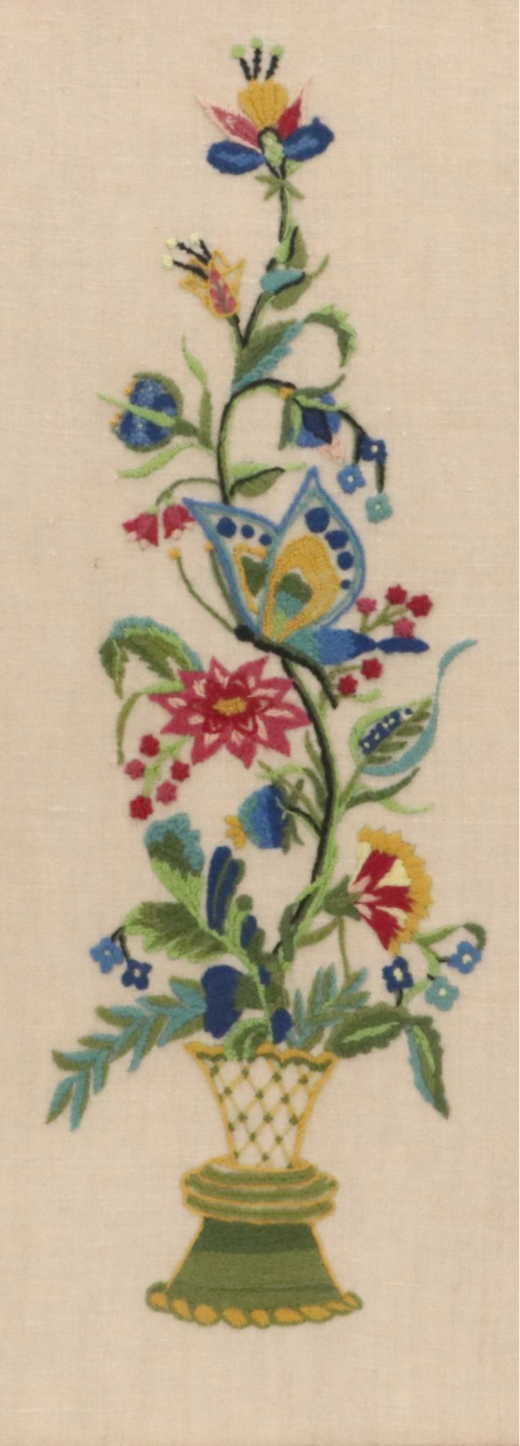 Two Crewel Embroidery Panels With Floral and Bird Motifs, 20th Century
