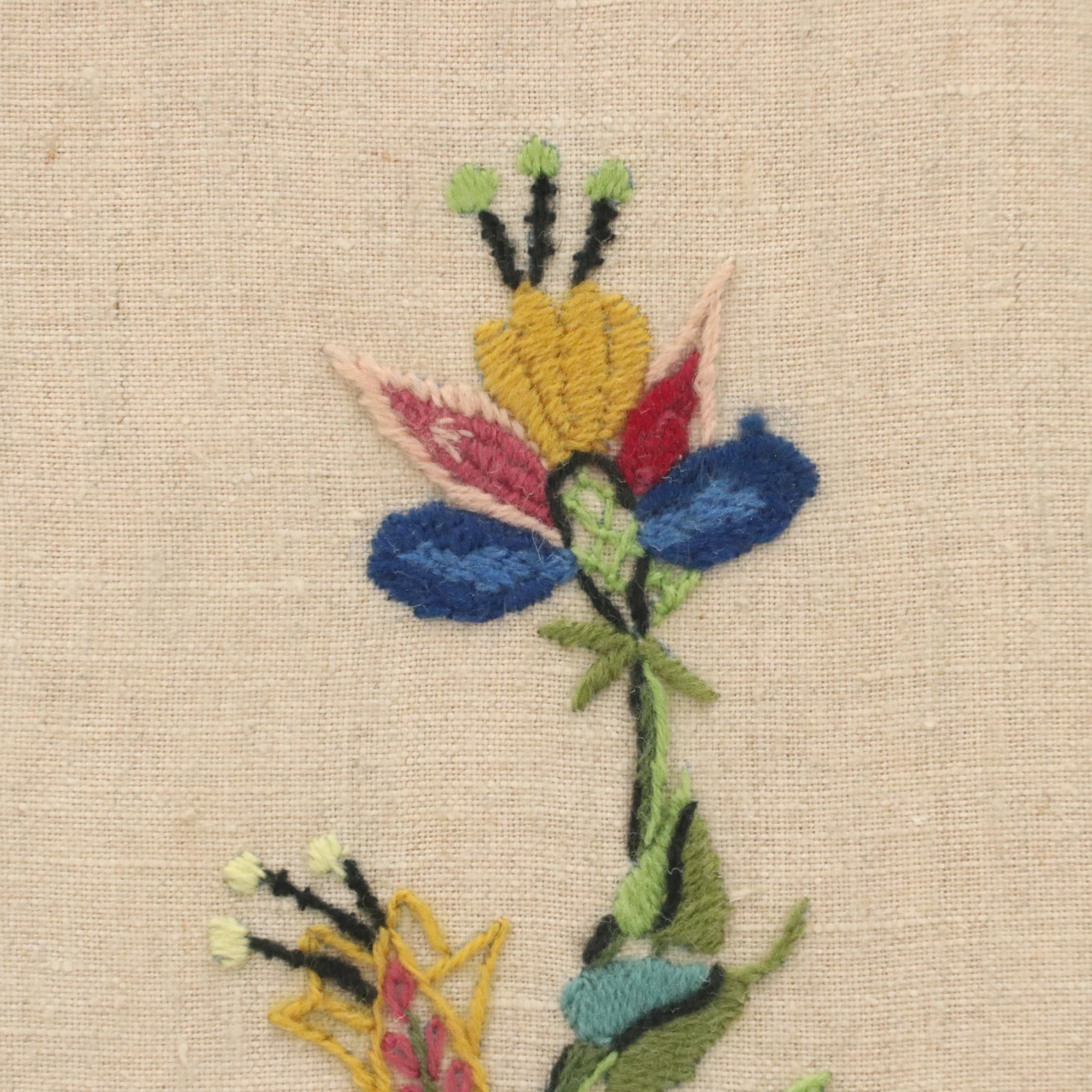 Two Crewel Embroidery Panels With Floral and Bird Motifs, 20th Century