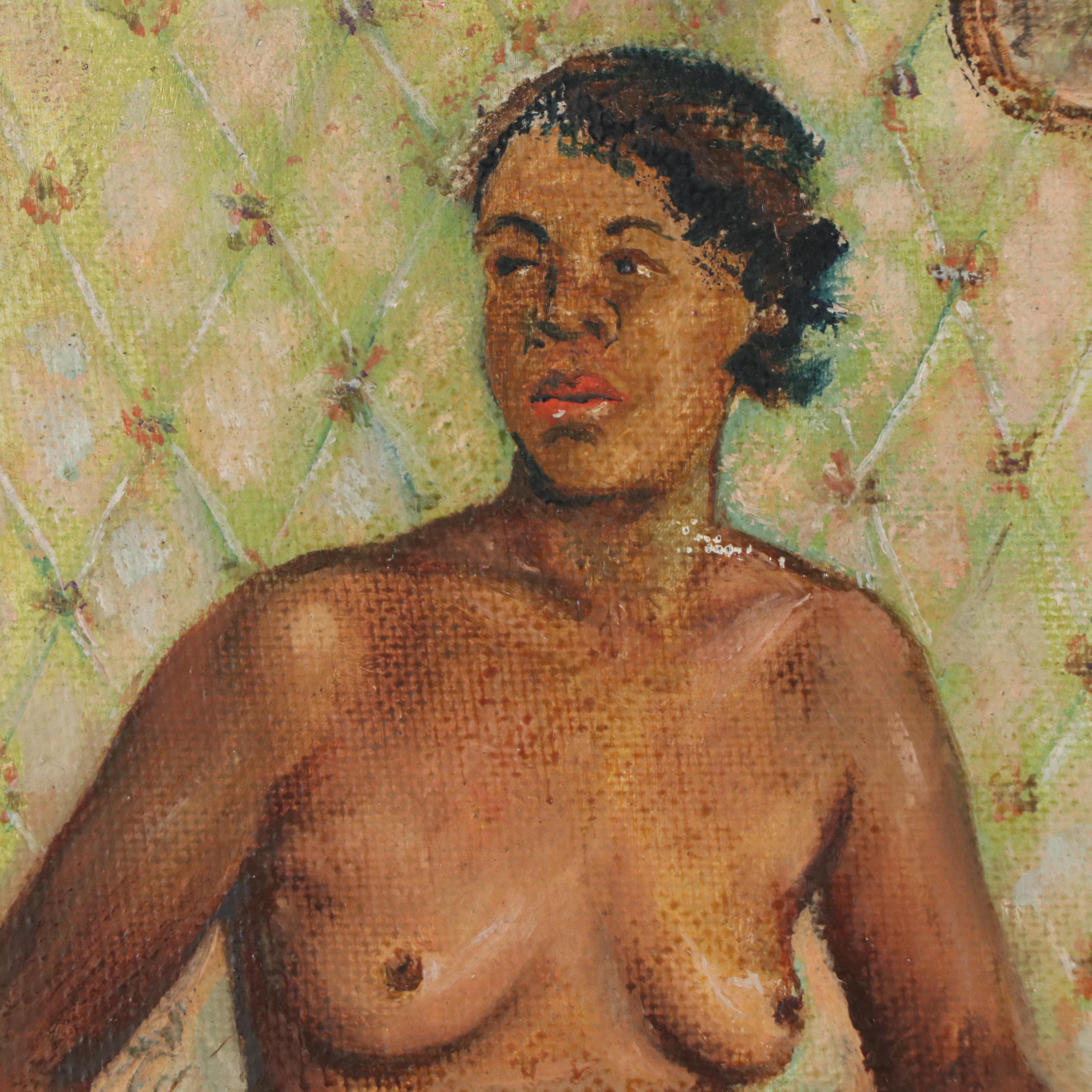 H. Rutman Nude Figural Oil Painting of Seated Woman, 20th Century