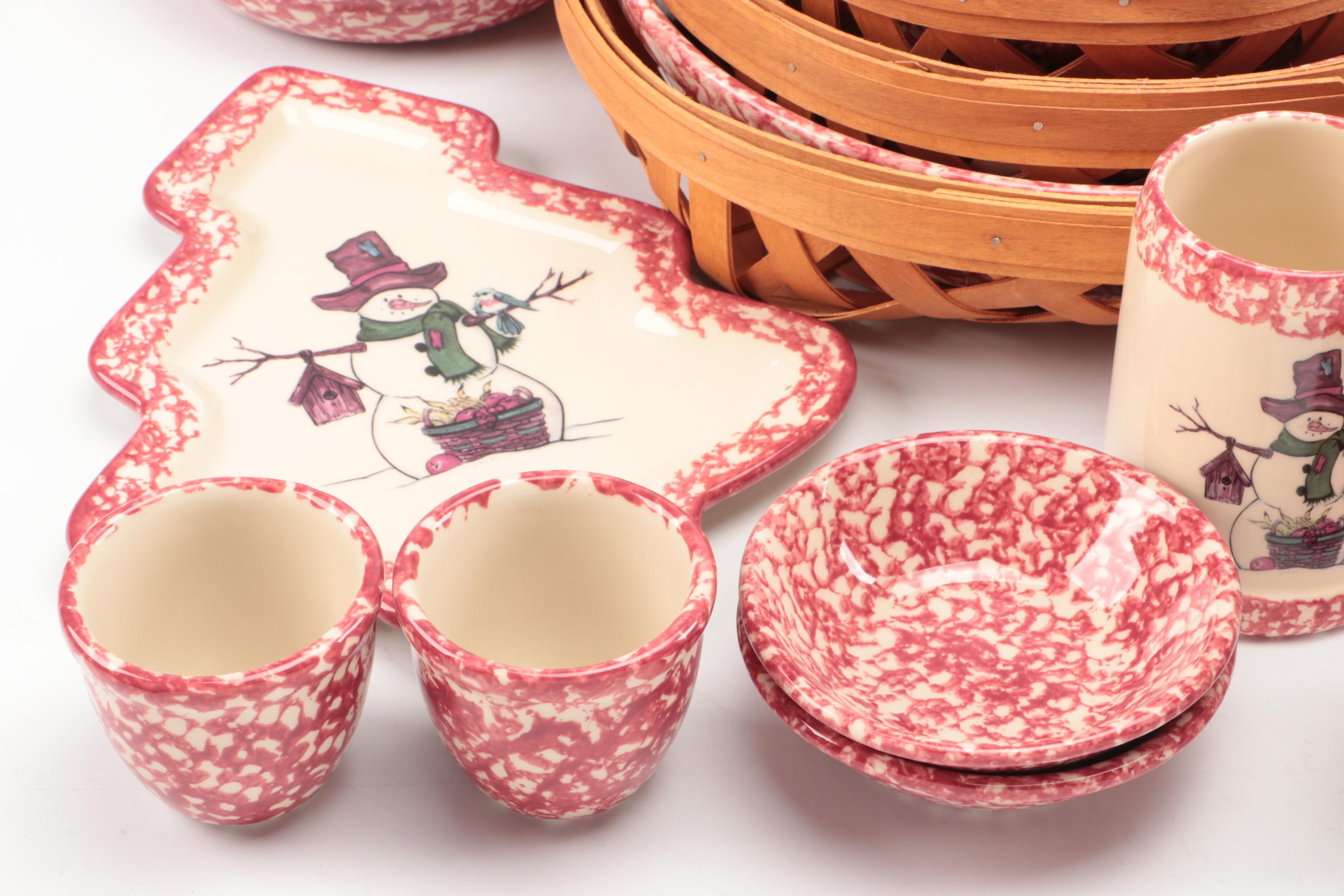 Roseville Spongeware and Other Christmas Tableware with Gerald Henn Baskets