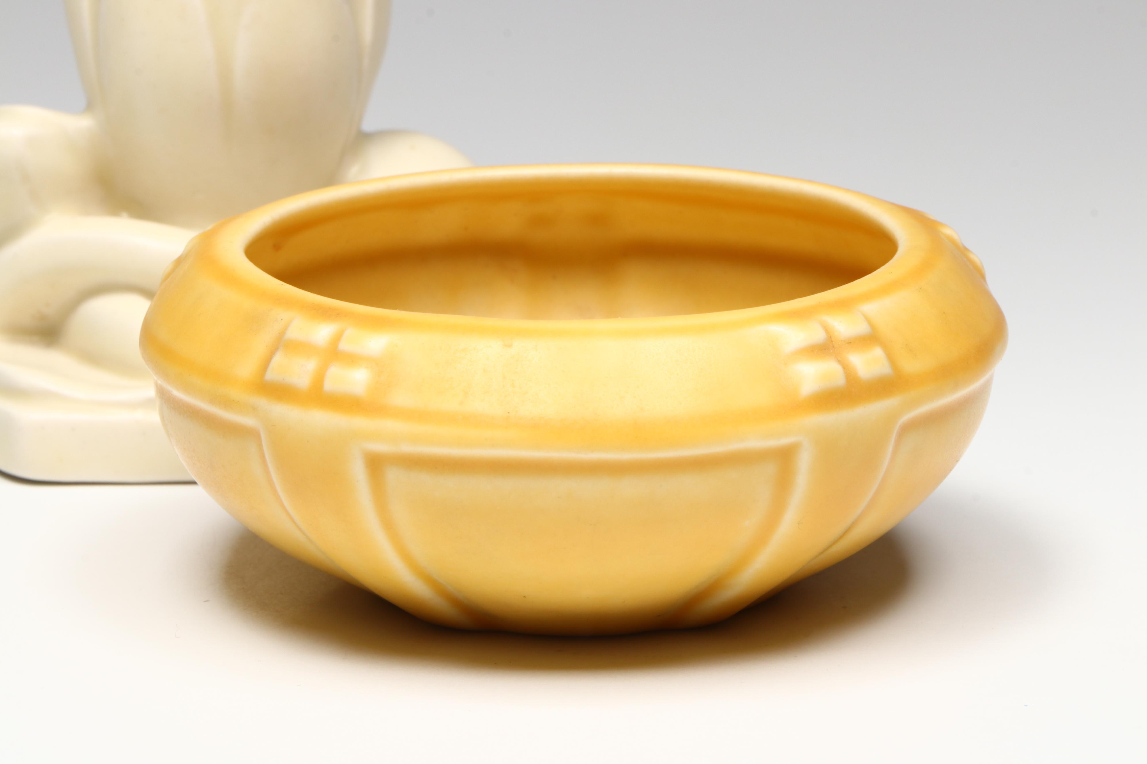 Rookwood Pottery Art Deco Style Bowl and Lotus Candle Holder, 1920s