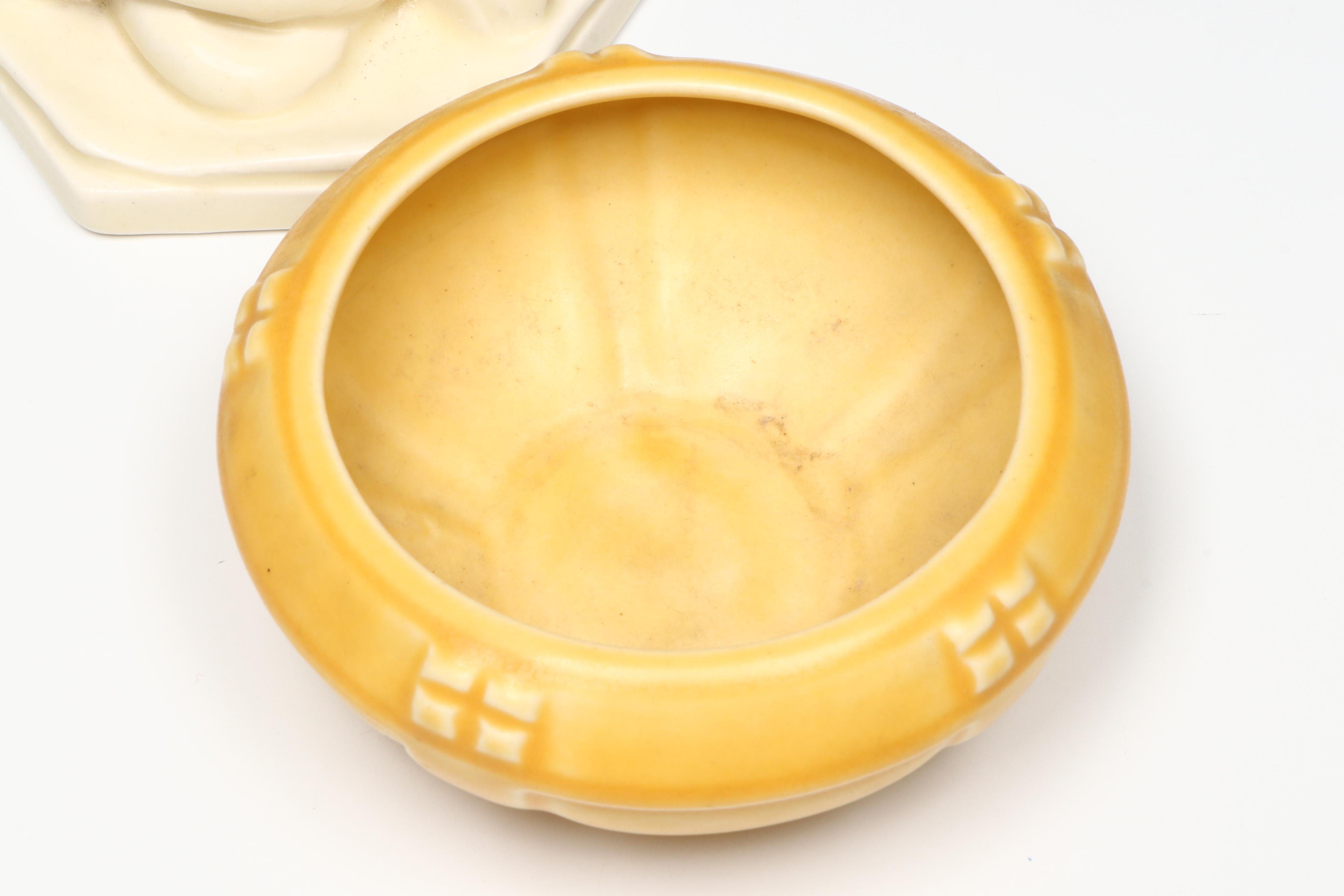 Rookwood Pottery Art Deco Style Bowl and Lotus Candle Holder, 1920s