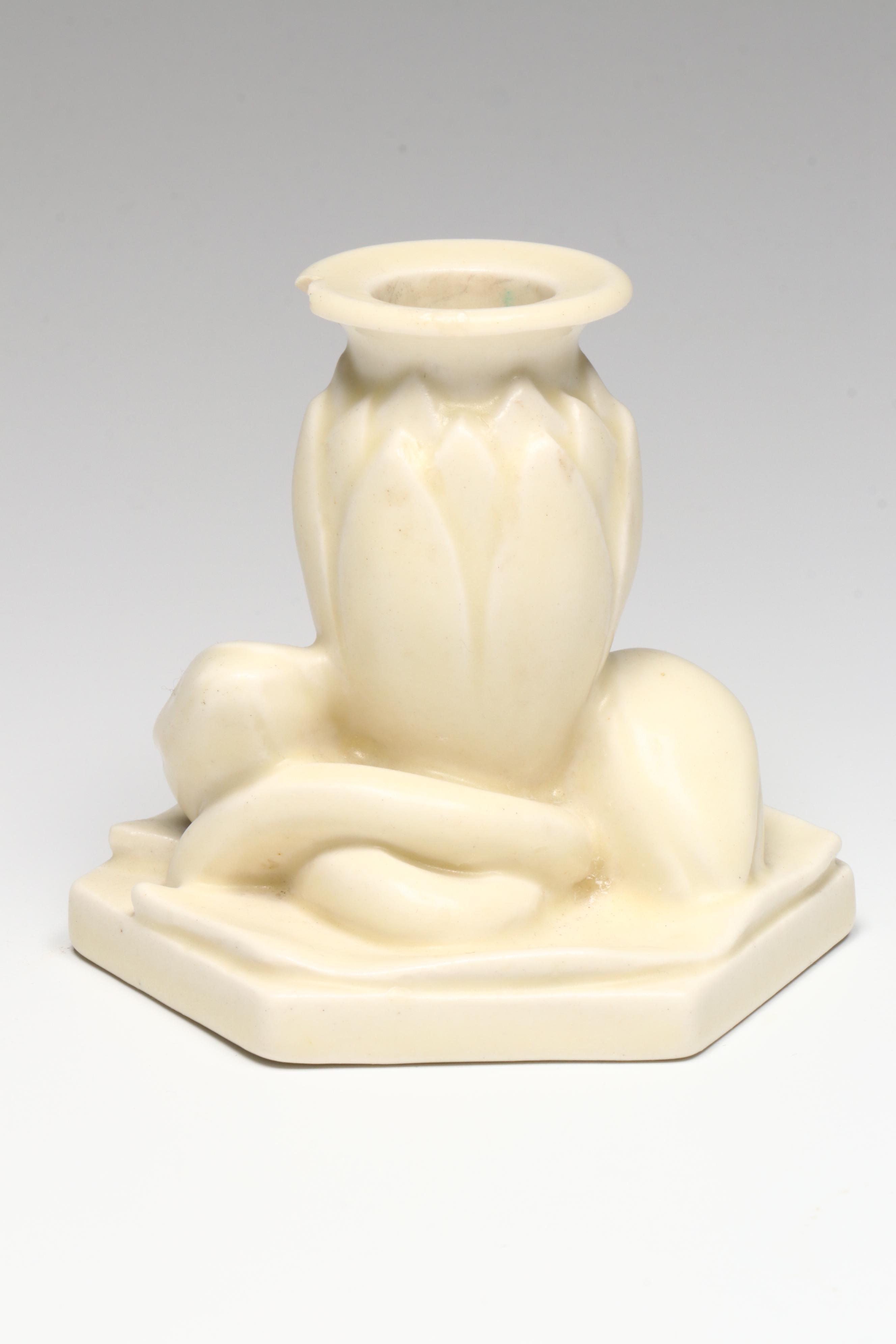 Rookwood Pottery Art Deco Style Bowl and Lotus Candle Holder, 1920s