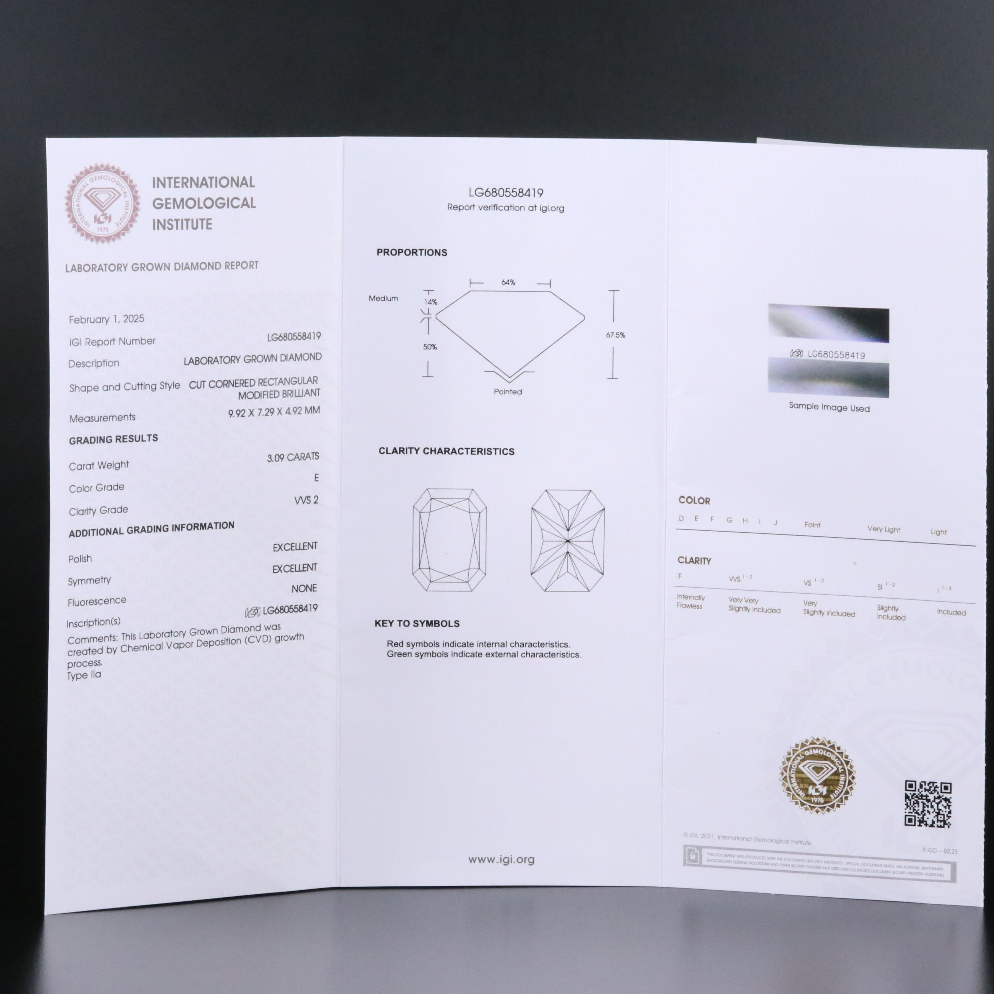 Loose 3.09 CT Lab Grown Diamond with IGI Report