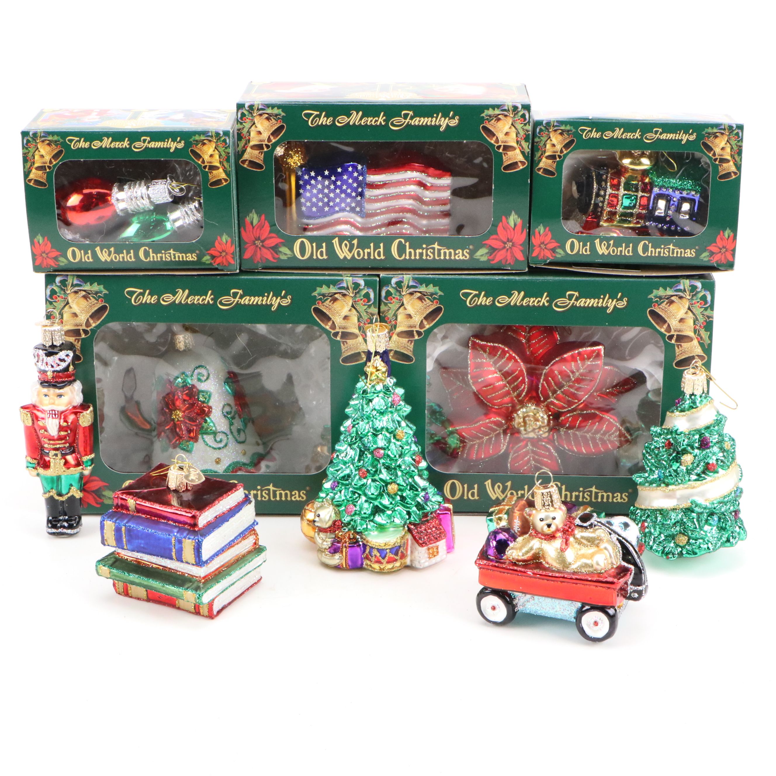 Old World Christmas "Christmas Morning Tree" and Other Glass Ornaments