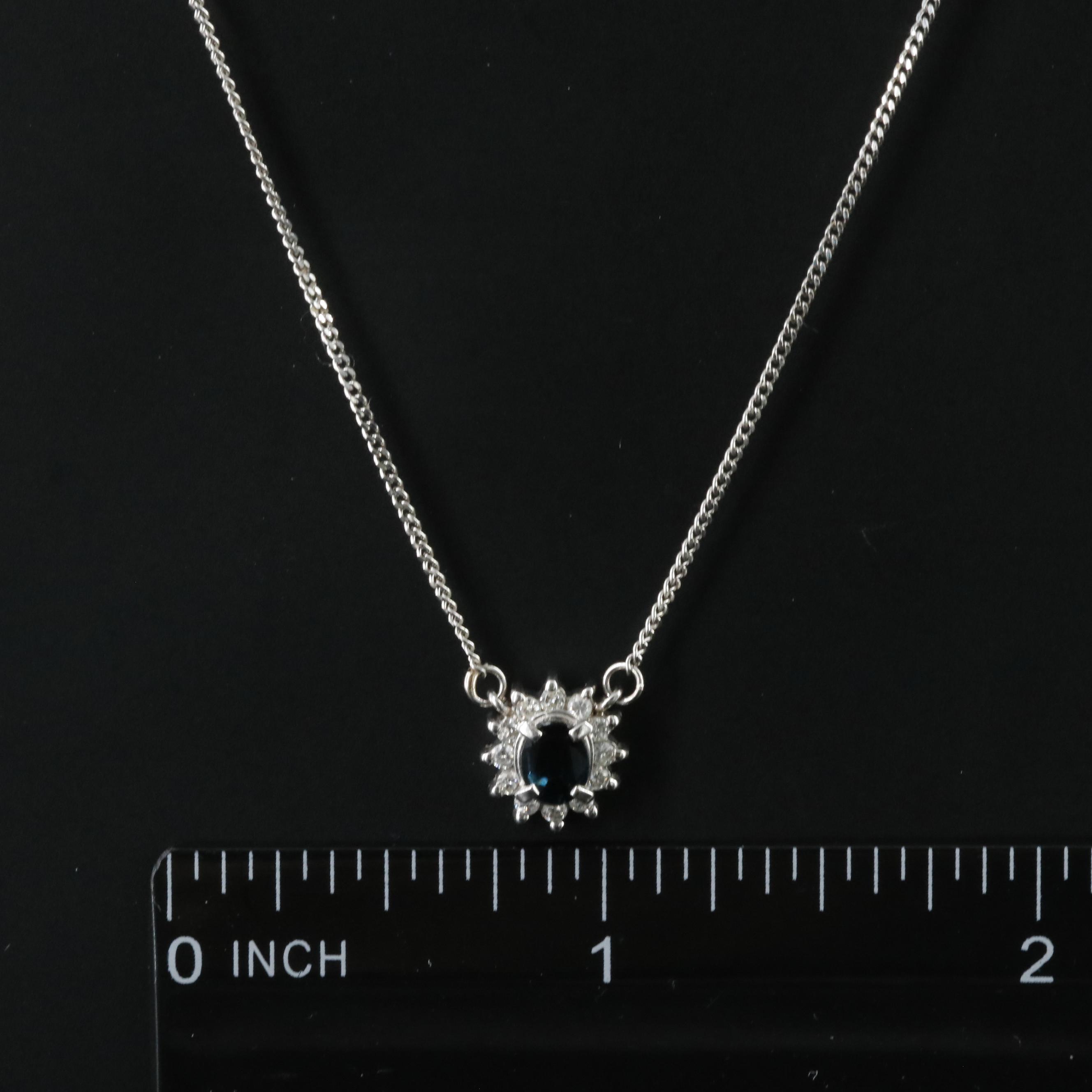 Platinum Sapphire and Diamond Halo Necklace