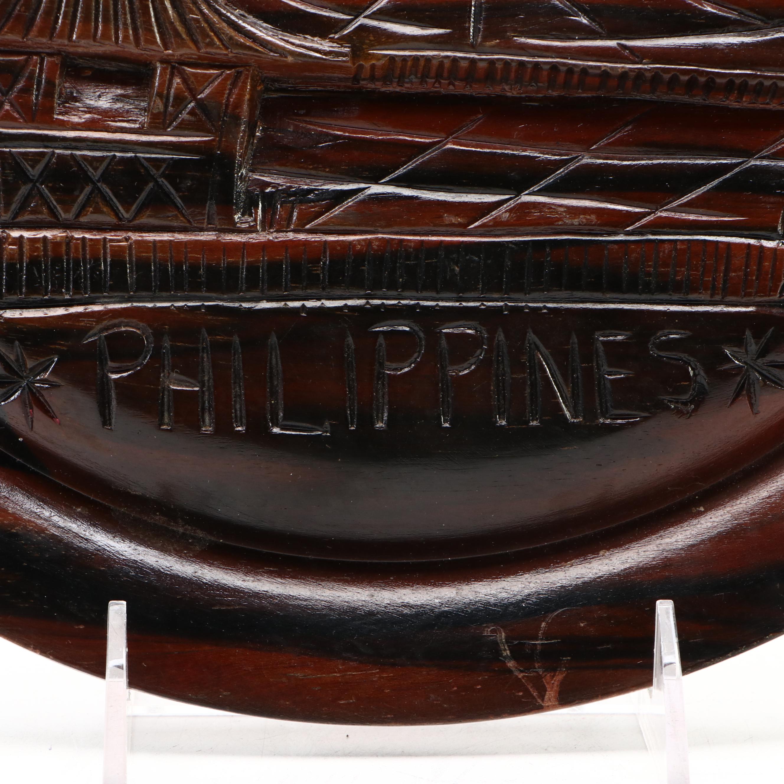 Filipino Carved Wood Relief Souvenir Plate